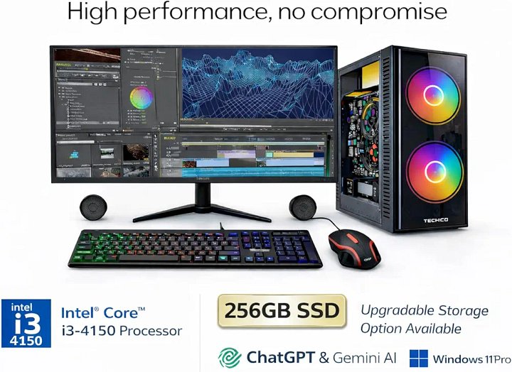 AI Ready Desktop Computer Set with 20" LED Monitor – Core i3-4130 3.4GHz, 8GB DDR3 RAM, 256 GB SSD, WiFi 6, Bluetooth 5.0, RGB Combo, Supports AI Tools Like ChatGPT & Gemini AI product image (2)