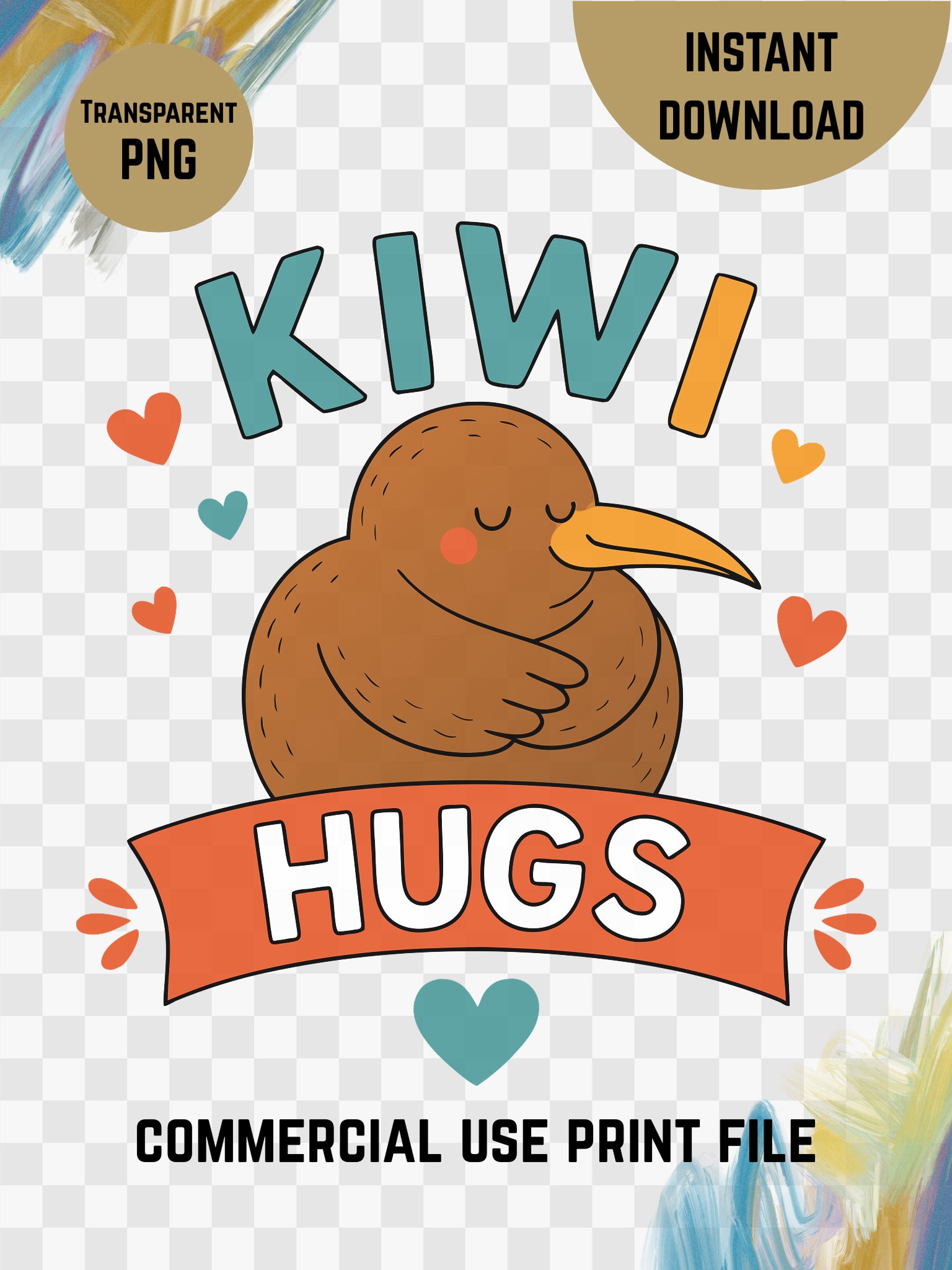 Kiwi Hugs – Cute New Zealand Bird Digital Print product image (6)