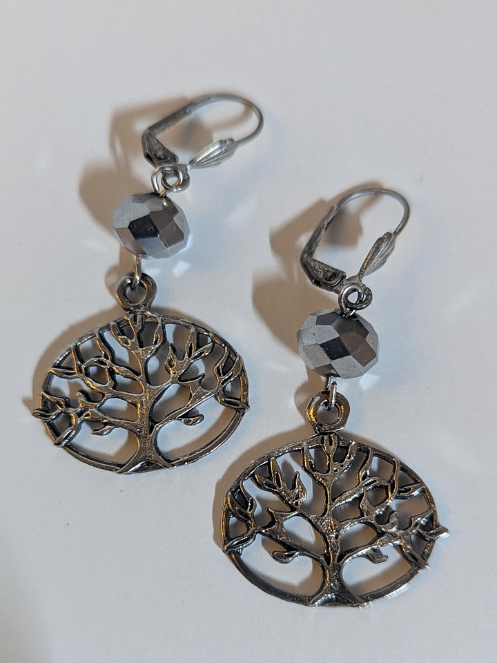 Tree of Life Earrings with Crystal-cut Mirror Beads product image (1)