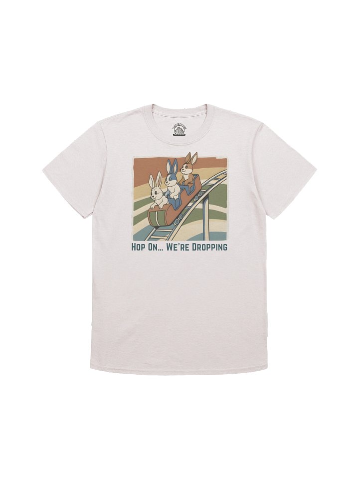 Hop On We’re Dropping Bunny Roller Coaster T‑Shirt – Cute Rabbit Theme Park Shirt for Coaster Fans product image (1)