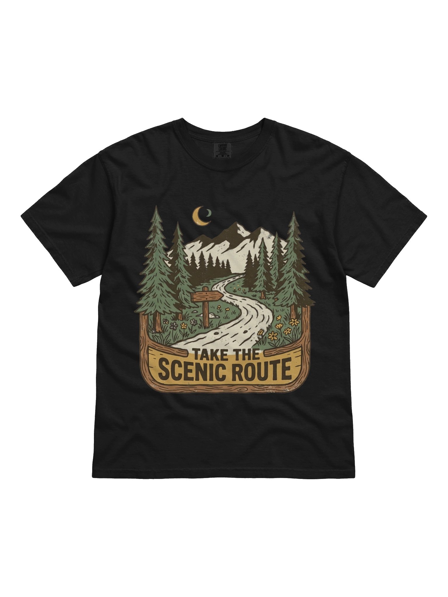 Take the Scenic Route T-Shirt – Vintage Engraved Mountain Path & Nature Apparel product image (1)