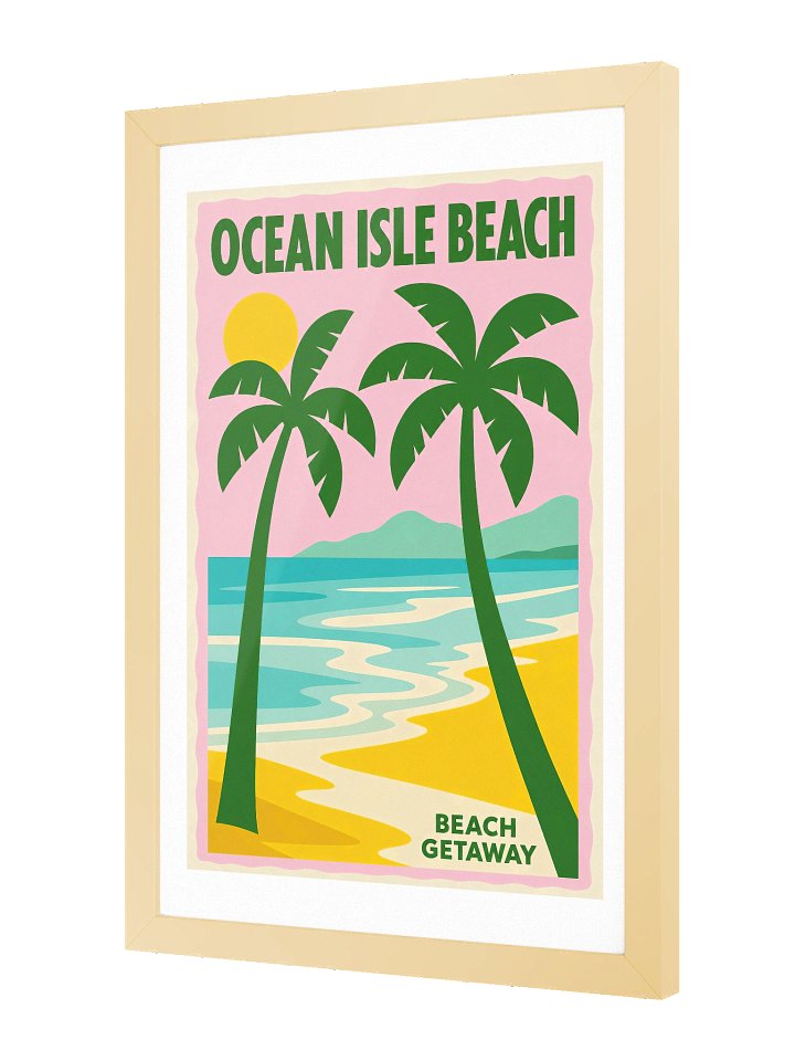 Ocean Isle Beach Retro Coastal Wall Art Print | Vintage Palm Tree Beach Poster | Colorful NC Beach Getaway Decor product image (2)