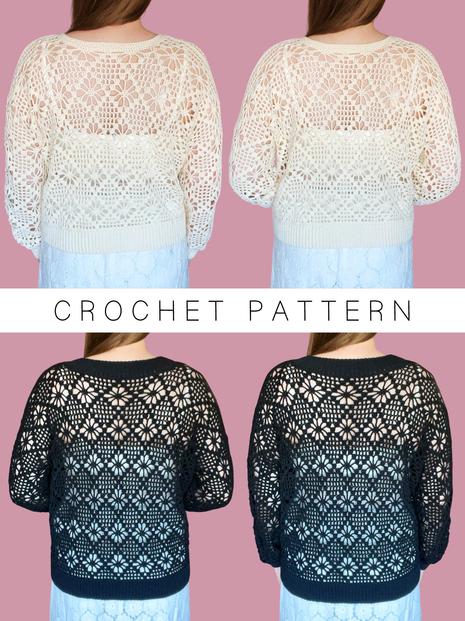 Crochet Pattern: Floral Diamond Cardigan, 4 sizes product image (3)