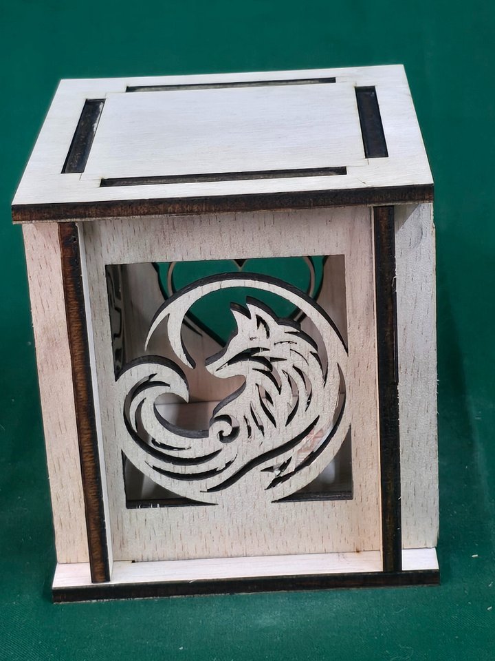 Mystic Wolf Lantern Box - Laser-Cut Wooden Tealight Holder product image (1)