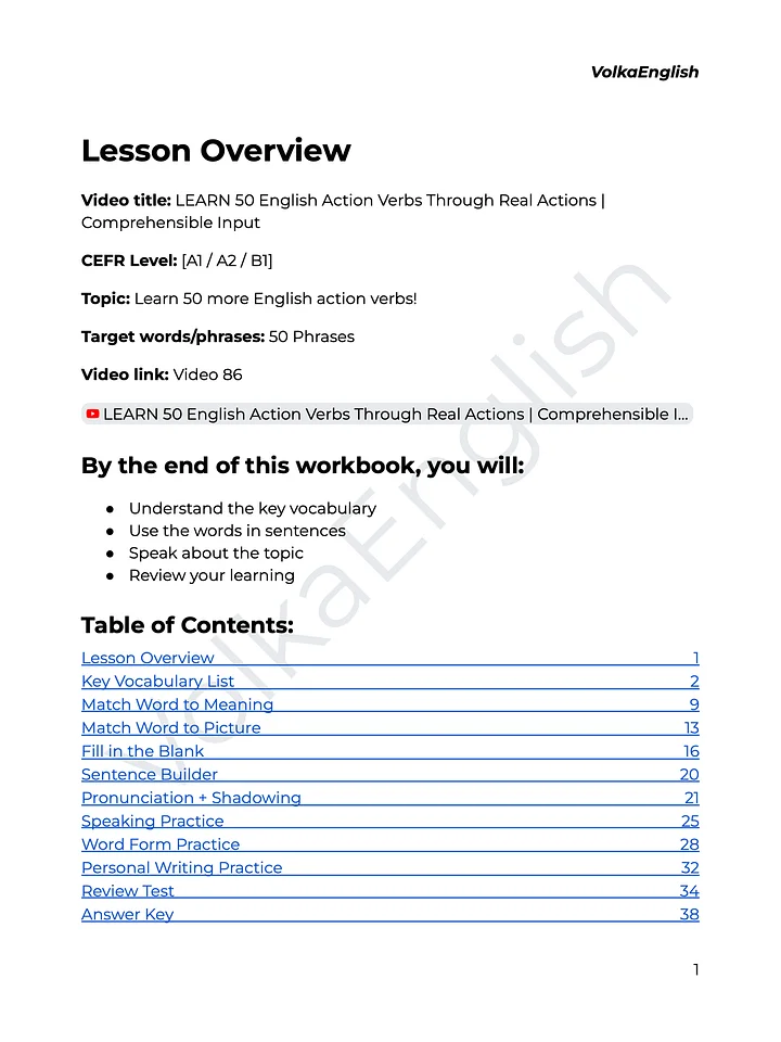 LEARN 50 English Action Verbs Through Real Actions | Comprehensible Input - Video 86 Study Pack product image (2)