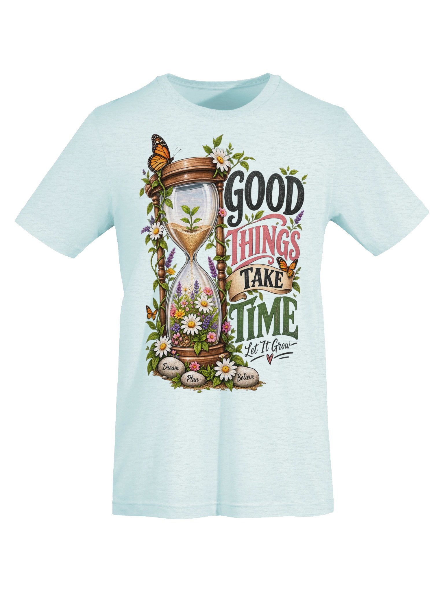 Good Things Take Time T-Shirt | Floral Hourglass Motivational Tee | Let It Grow Positive Mindset Shirt for Women product image (15)