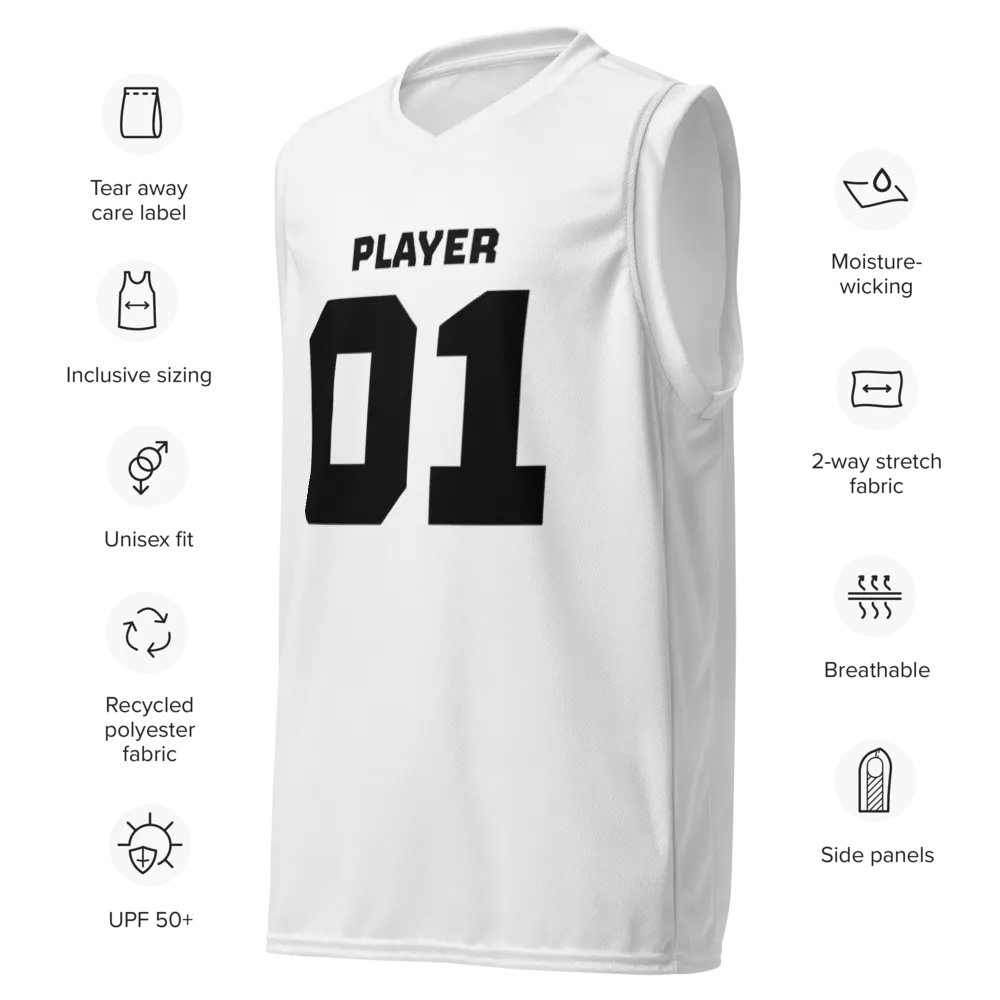 'Player 01' Unisex White Basketball Jersey product image (6)