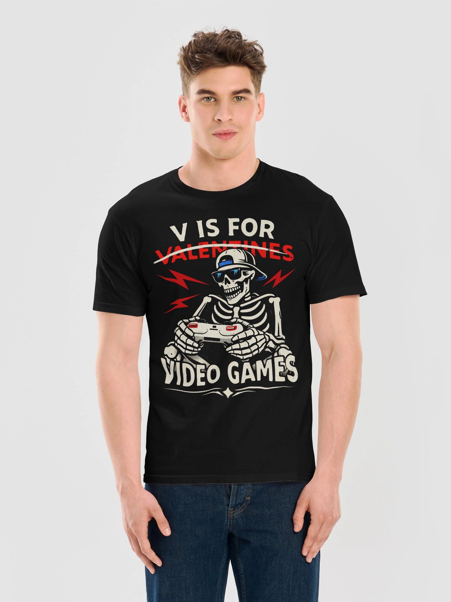 Valentine's Day Gamer Shirt Skeleton Funny V is for Video Games product image (4)