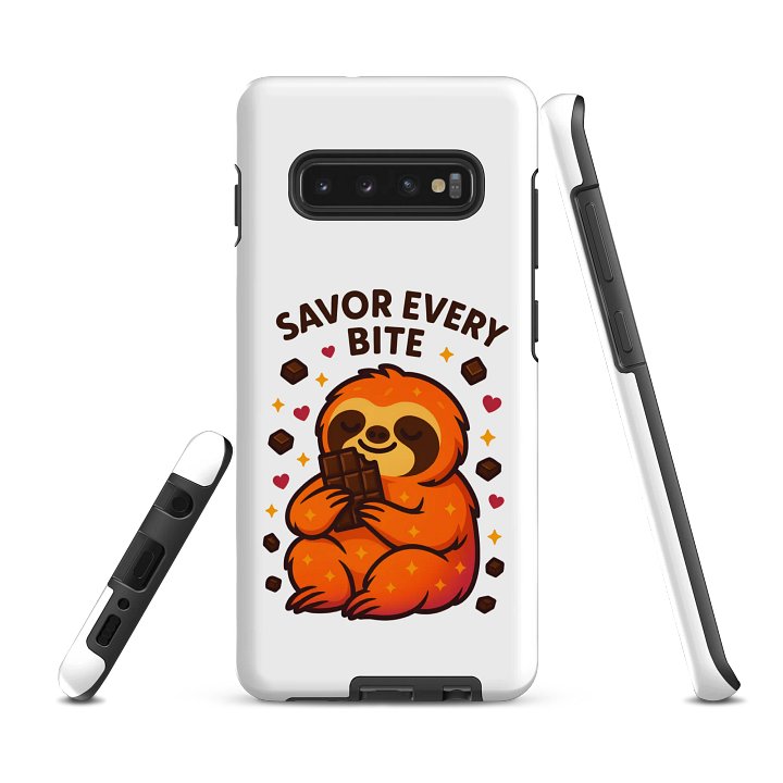Savor Every Bite – Funny Sloth Samsung Case | Chocolate Edition Tough Phone Case – Sloths Having Snacks Collection product image (2)