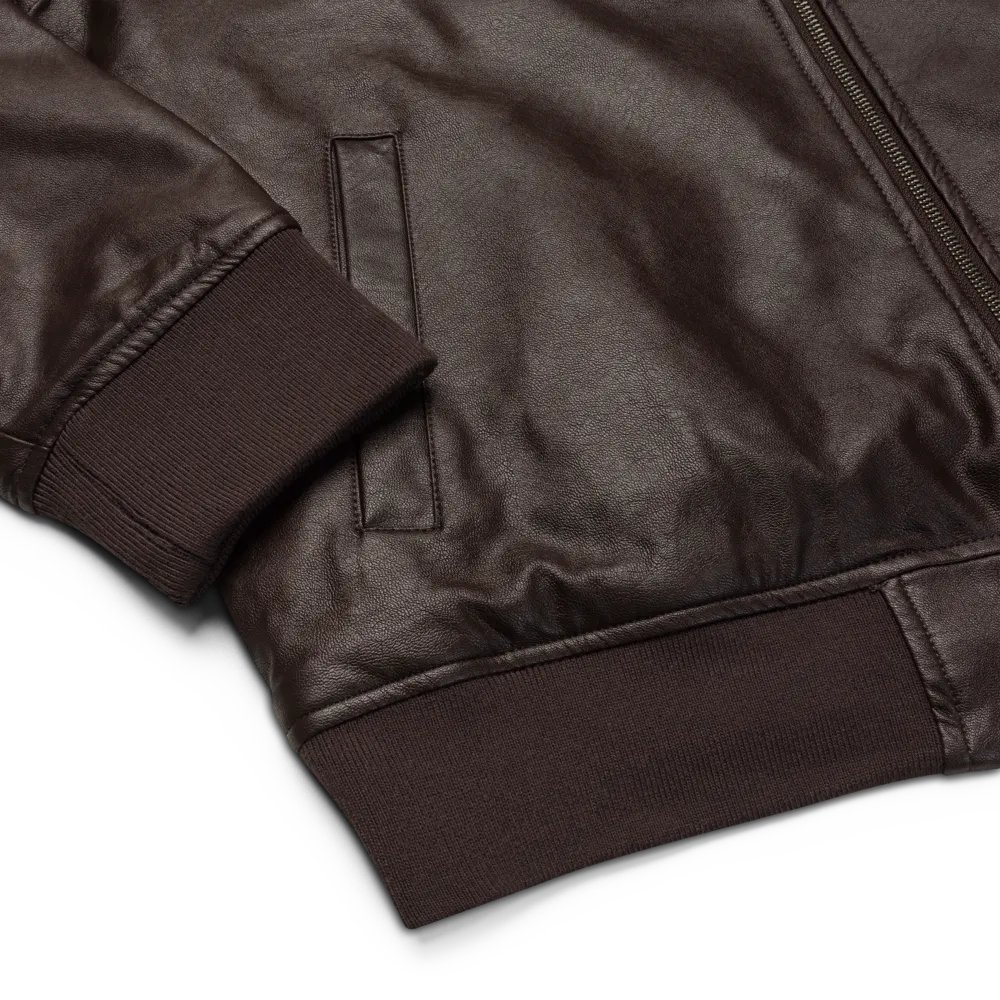 EXCLAIMING MENTALLY monochrome brown faux leather jacket product image (11)