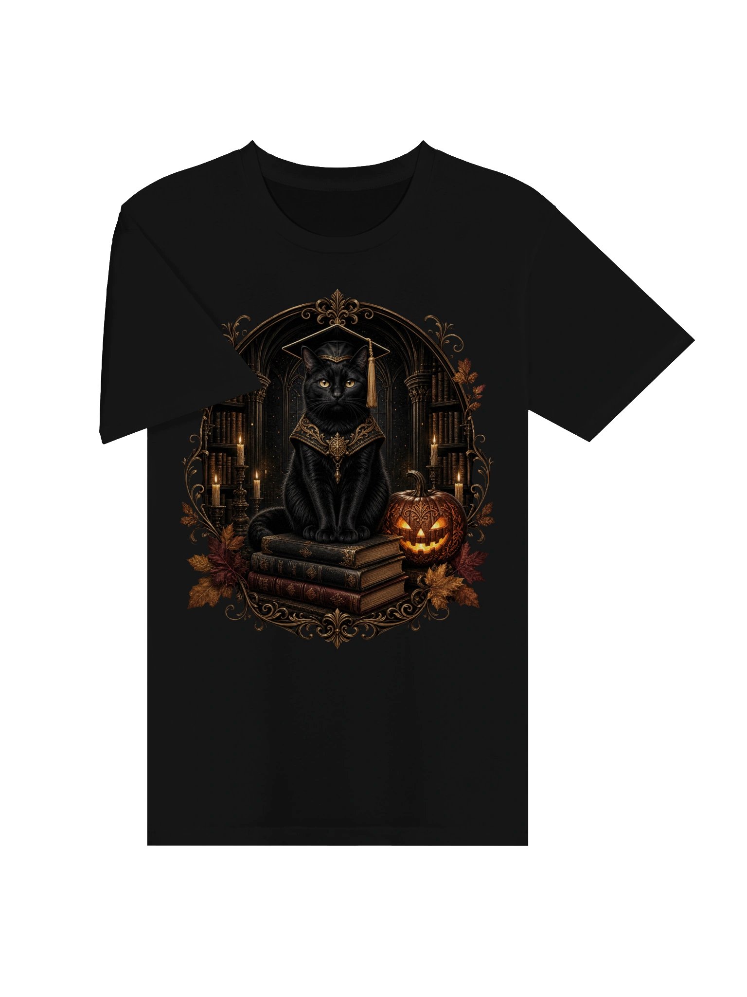 Gothic Cat Scholar Shirt | Vintage Halloween Black Cat & Books Aesthetic Graphic Tee product image (18)