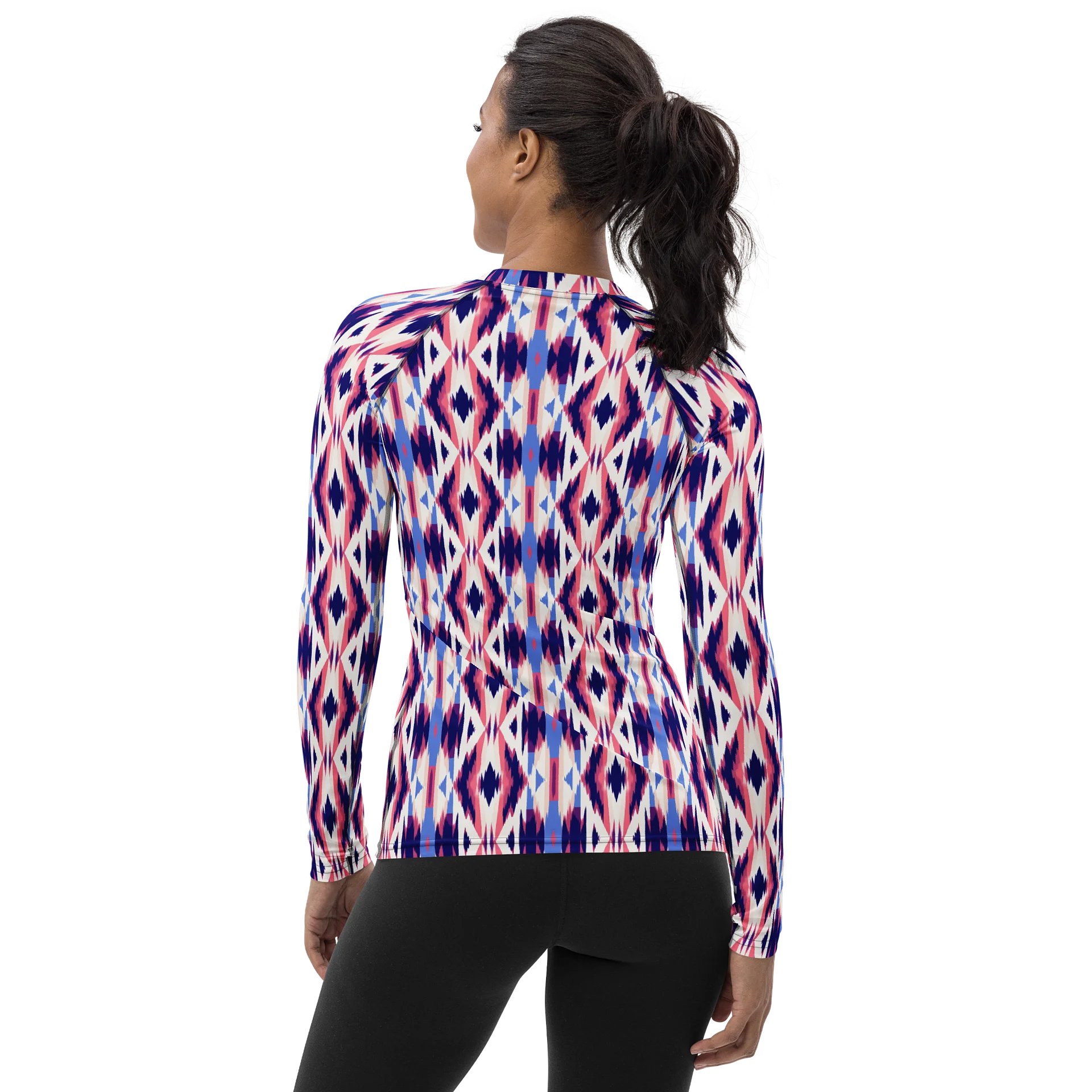 Vibrant Ikat Diamond Pattern Women's Rash Guard product image (2)
