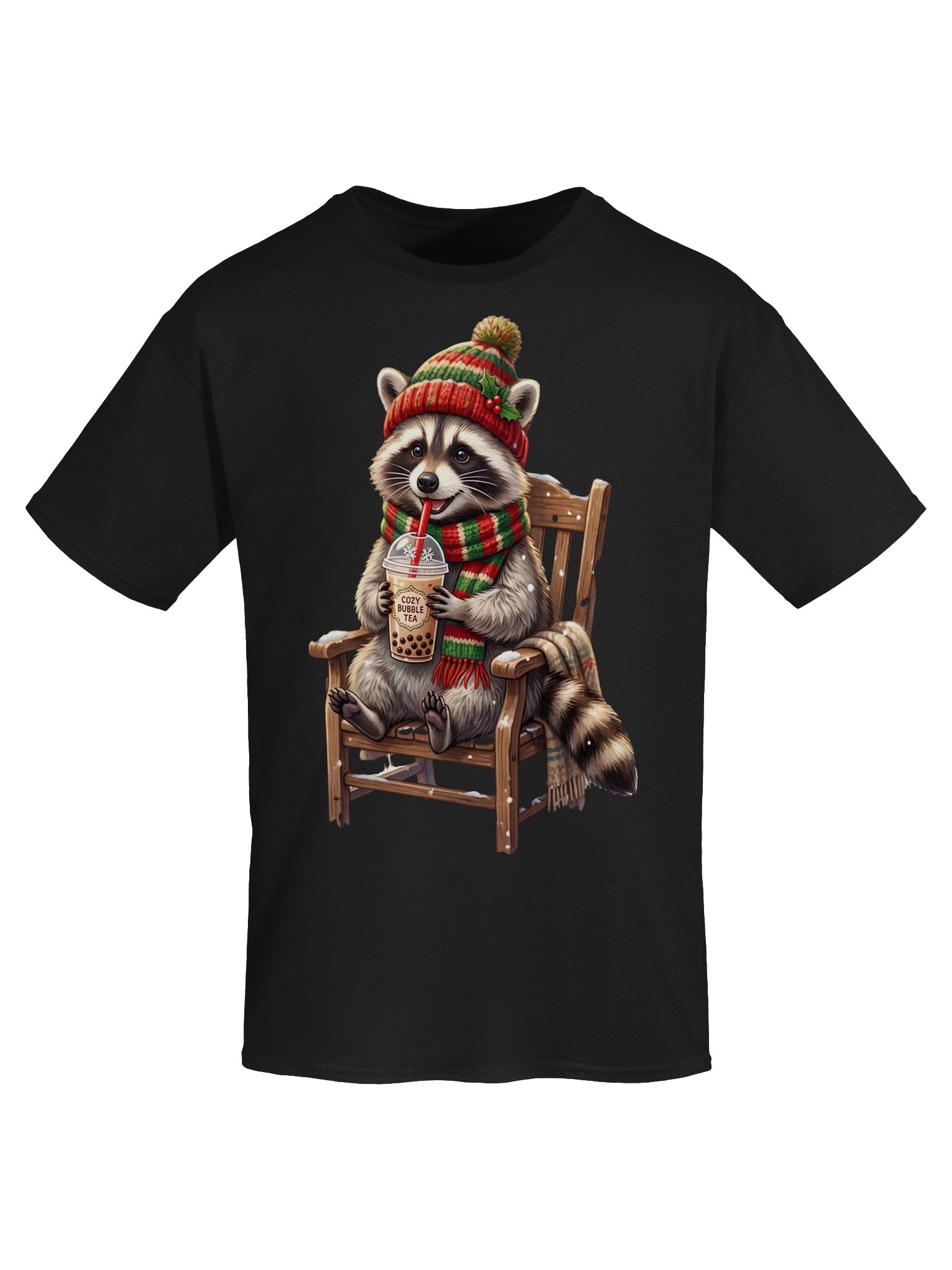 Cozy Raccoon Bubble Tea – Cute Winter T-Shirt product image (5)