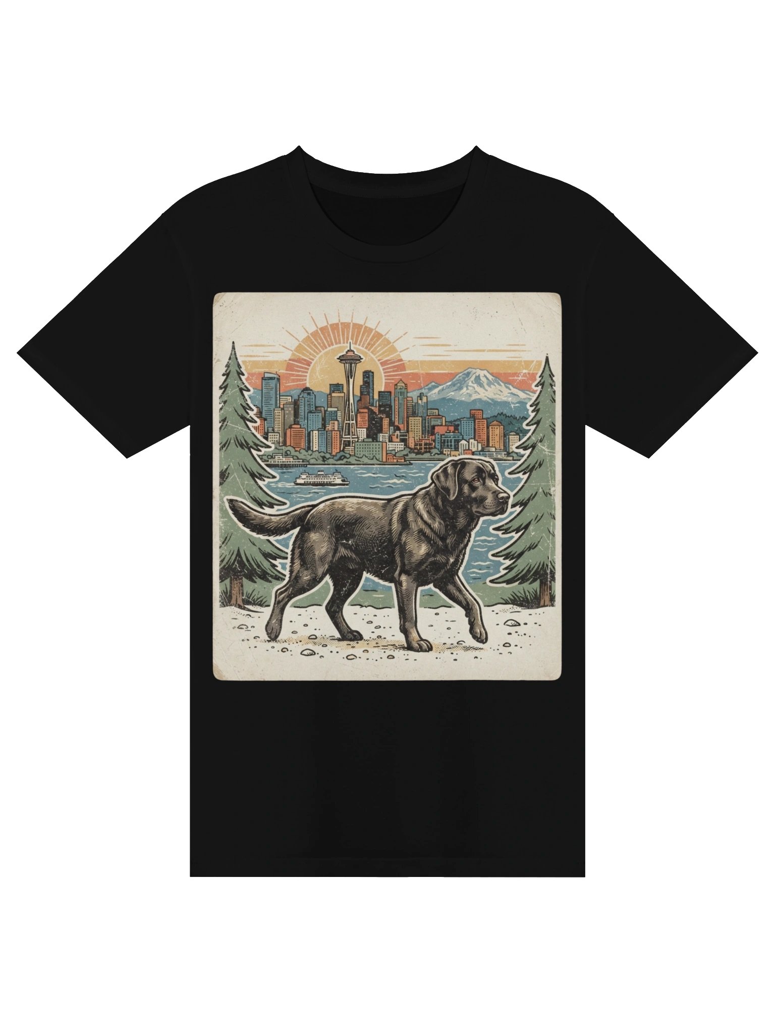Vintage Black Labrador Seattle Graphic T-Shirt product image (1)