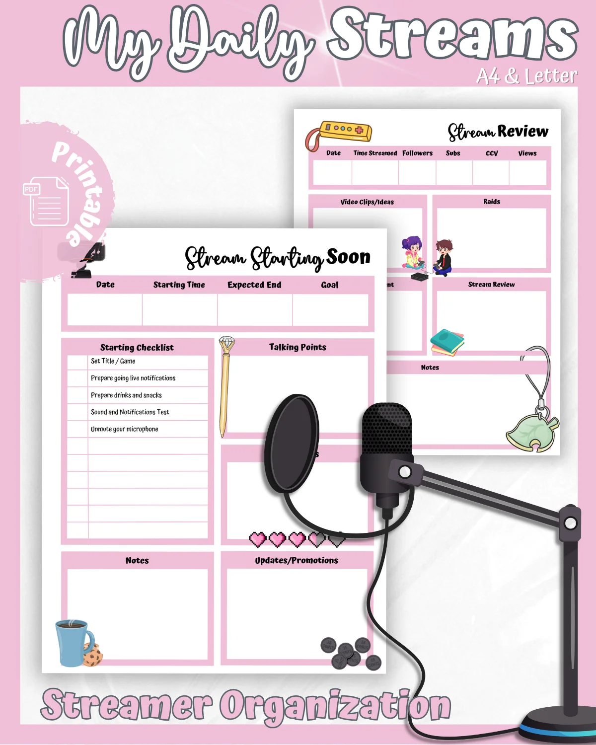 My Daily Stream Planner - Pink Edition | Cute & Functional Digital Download for Streamers product image (1)