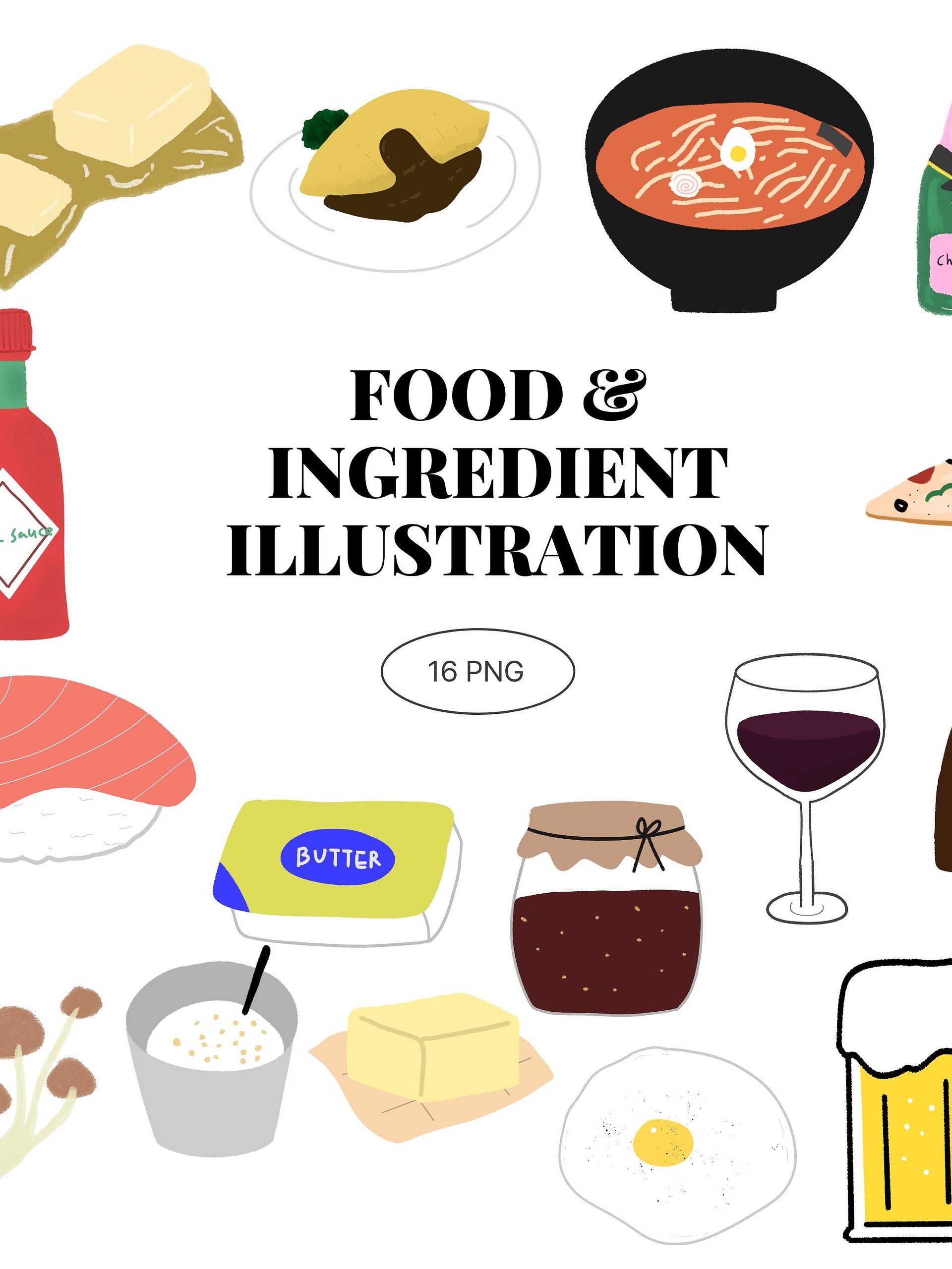 16 Hand-Drawn Food & Ingredient PNG Clipart Bundle product image (1)