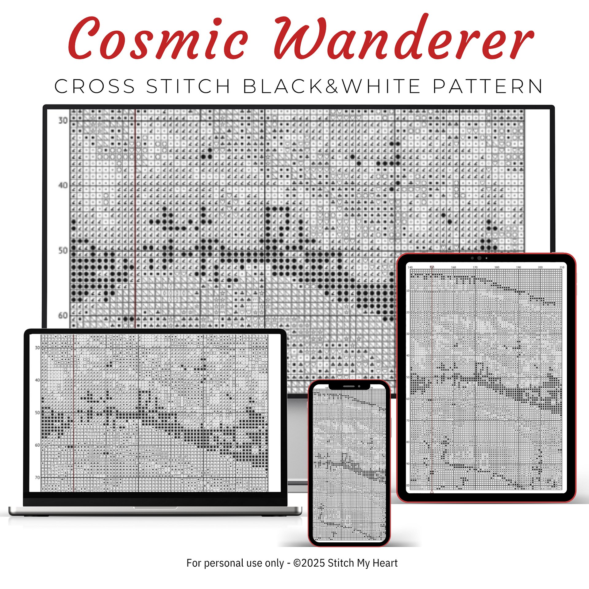 Cosmic Astronaut Cross Stitch Pattern product image (4)