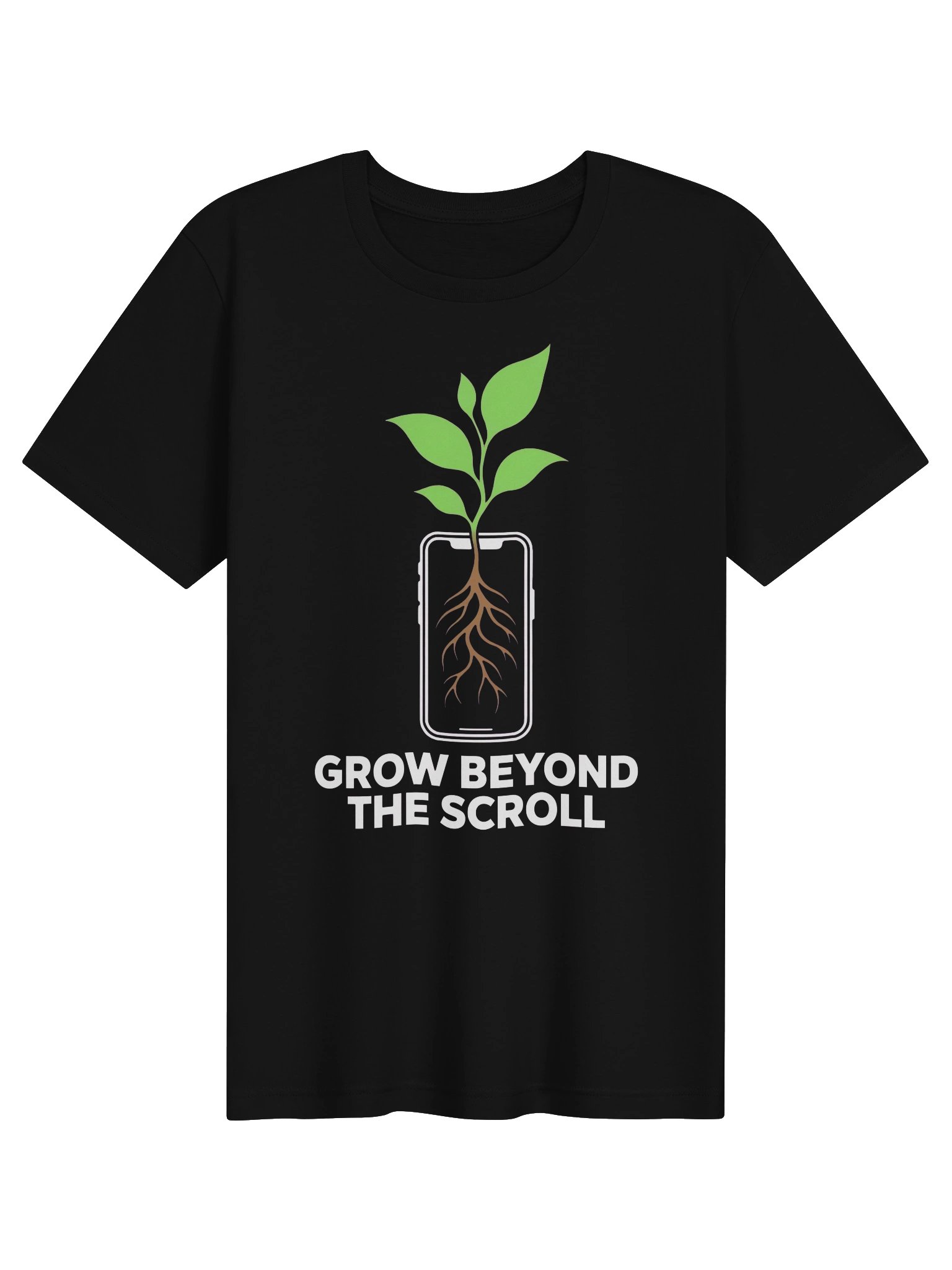 Grow Beyond the Scroll Plant Phone T-Shirt – Black Edition product image (2)