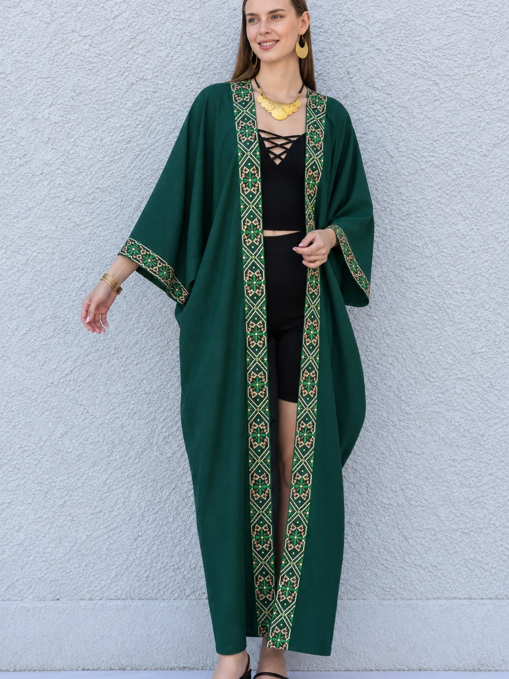 Egyptian Cotton-Linen Embroidered Boho Kimono Duster product image (4)