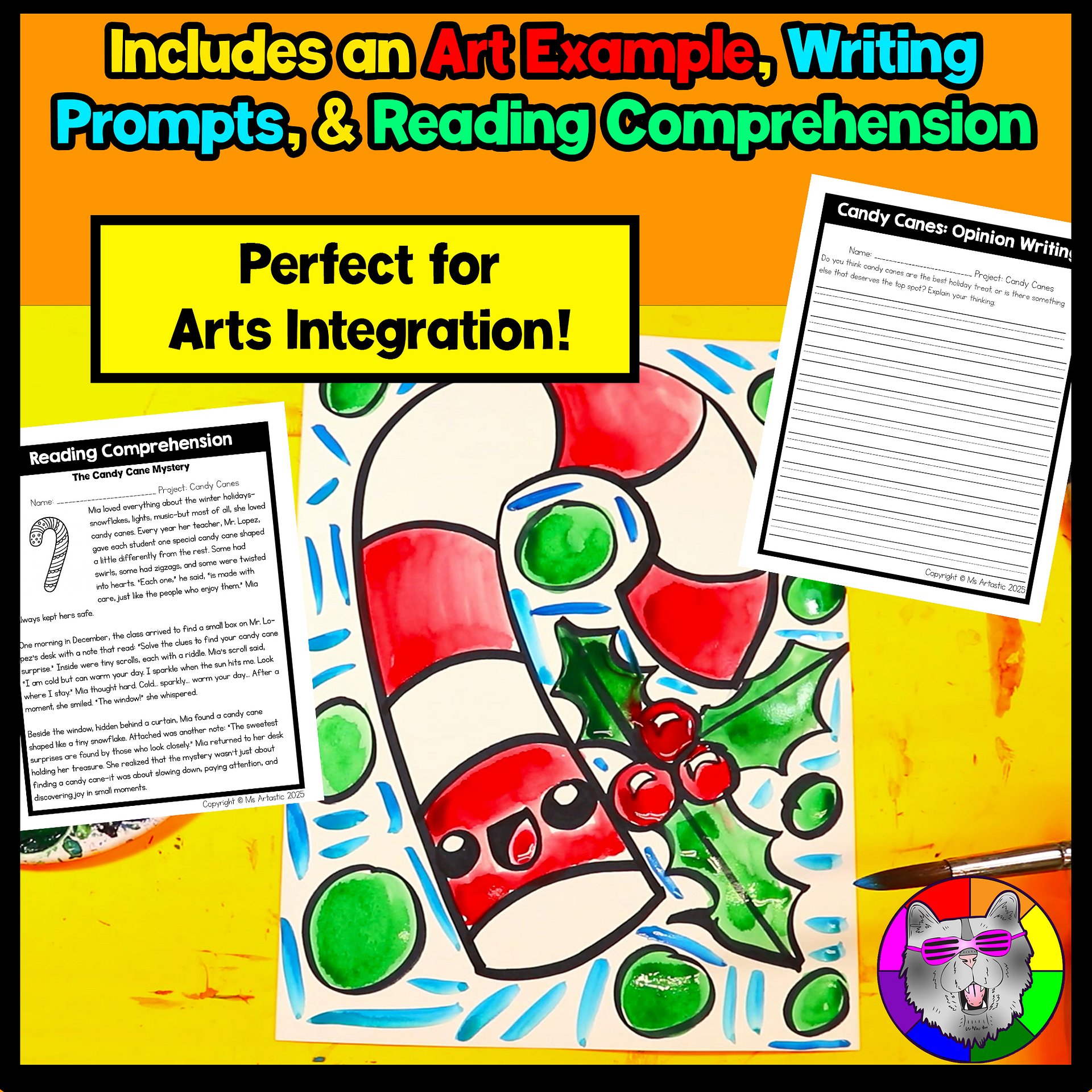 Christmas Art Project Candy Cane Art Lesson Christmas Art Activity December Art product image (2)