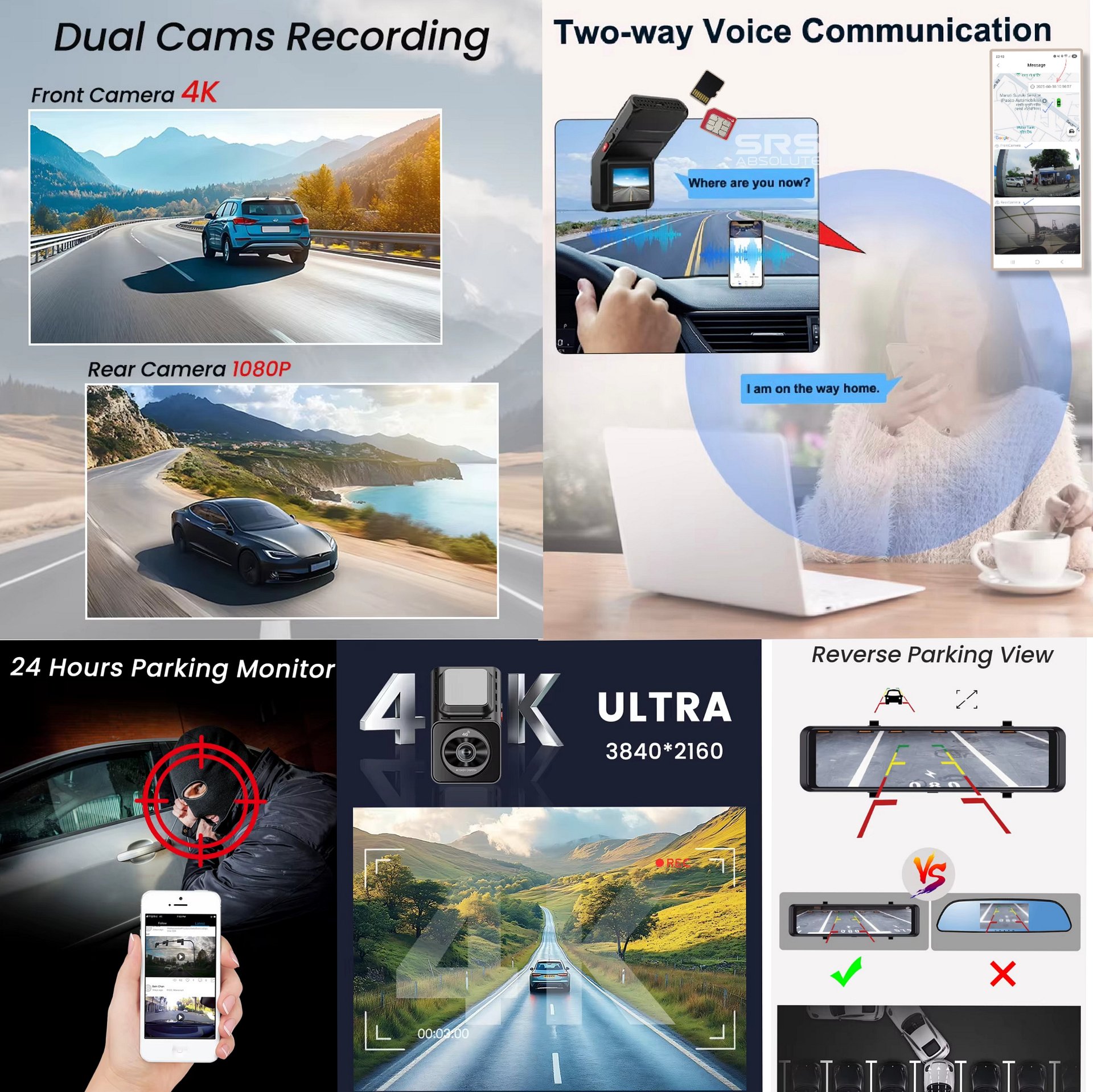 SRS ABSOLUTE 4K 4G Mirror Dash Cam Front Rear Dual Record GPS Tracking Live Video ADAS BSD Park Monitor Timelapse Reverse Parking Remote Playback Voice Calling 1TB MicroSD SIM Support product image (5)