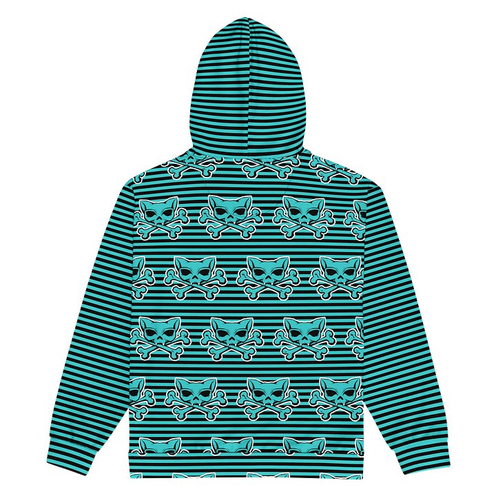 Blaque and Turquoise Kat Skull Remix Stripped Hoodie product image (2)