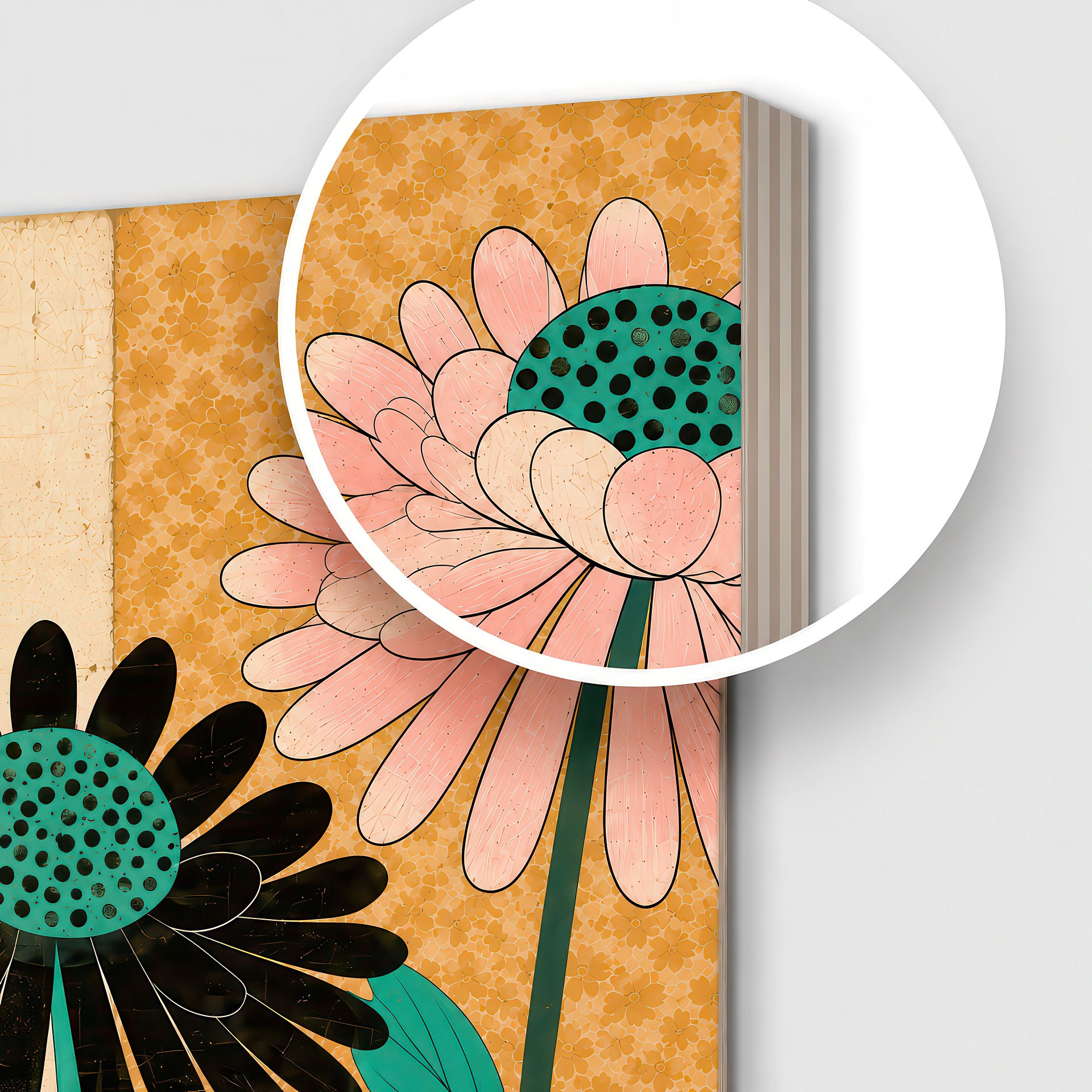 Hana no Uta | Japanese Floral Modernist | Birch Wood Art Panel | Wall Decor | 24×24″ (60x60 cm) product image (3)