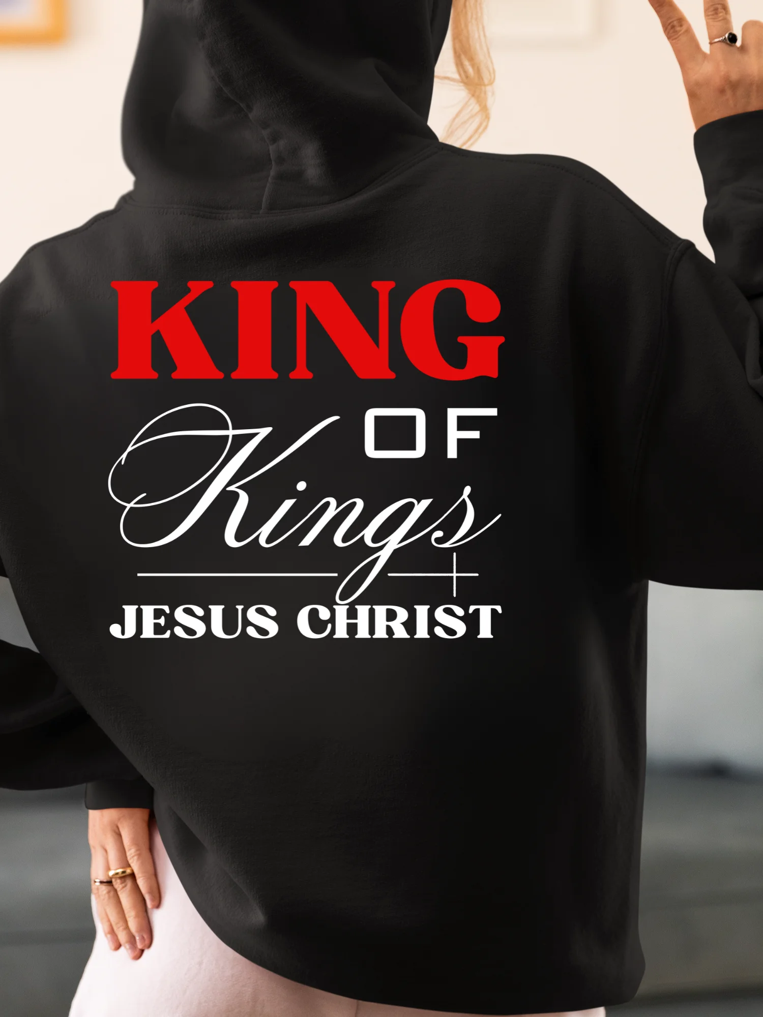 King of Kings Jesus Christ oversized Hoodie | Christian Plus Size Streetwear | Bold Faith Apparel with Front & Back Design product image (2)