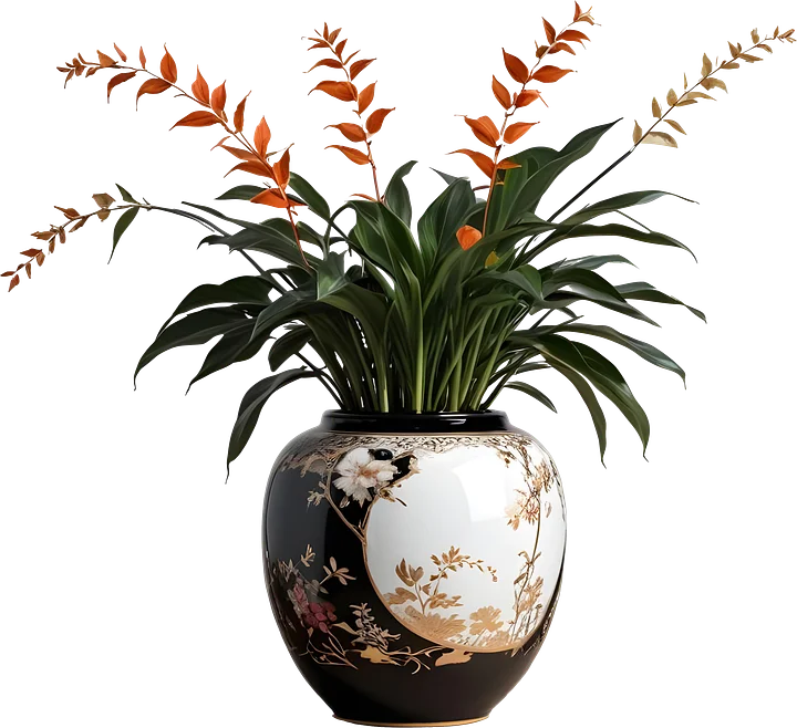 Black and White Chinese Vase – Golden Floral Elegance PNG product image (1)