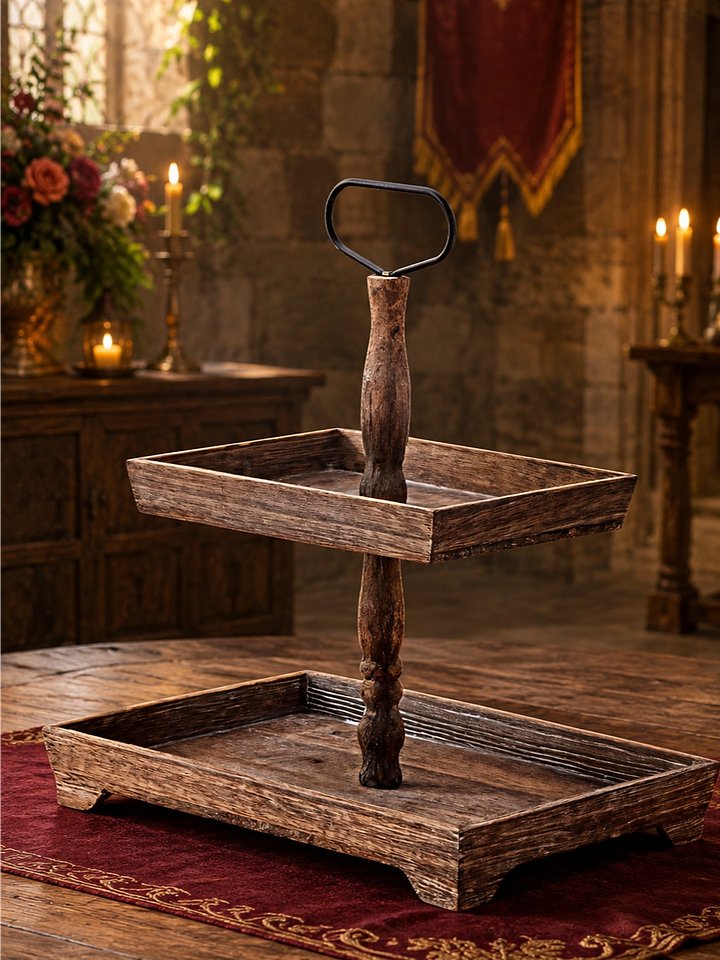 The Armored Kingdom 2 Tier Rustic Wood Tray-Home Decor & Storage-Sturdy product image (1)