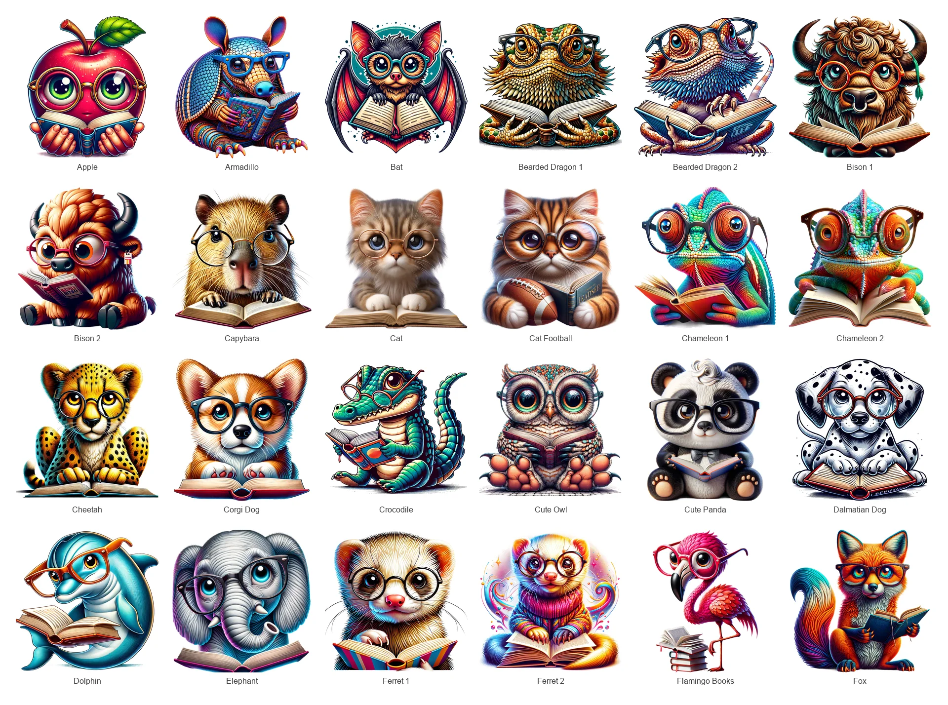 Animals Reading Books PNG Bundle Vol 2 | 75 Designs | Commercial Use product image (2)