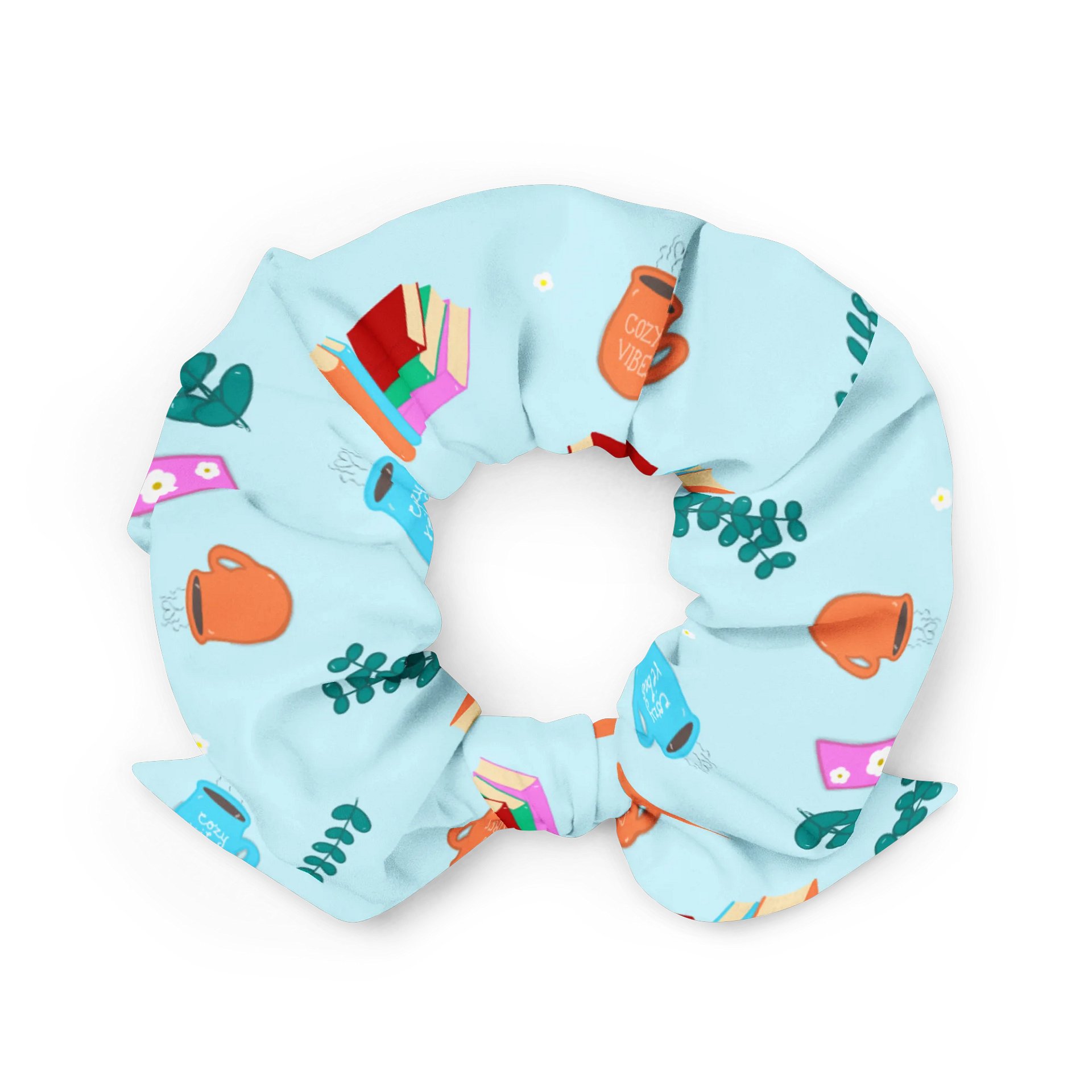 Cozy Book Lovers Pattern- Blue Background Scrunchie product image (2)