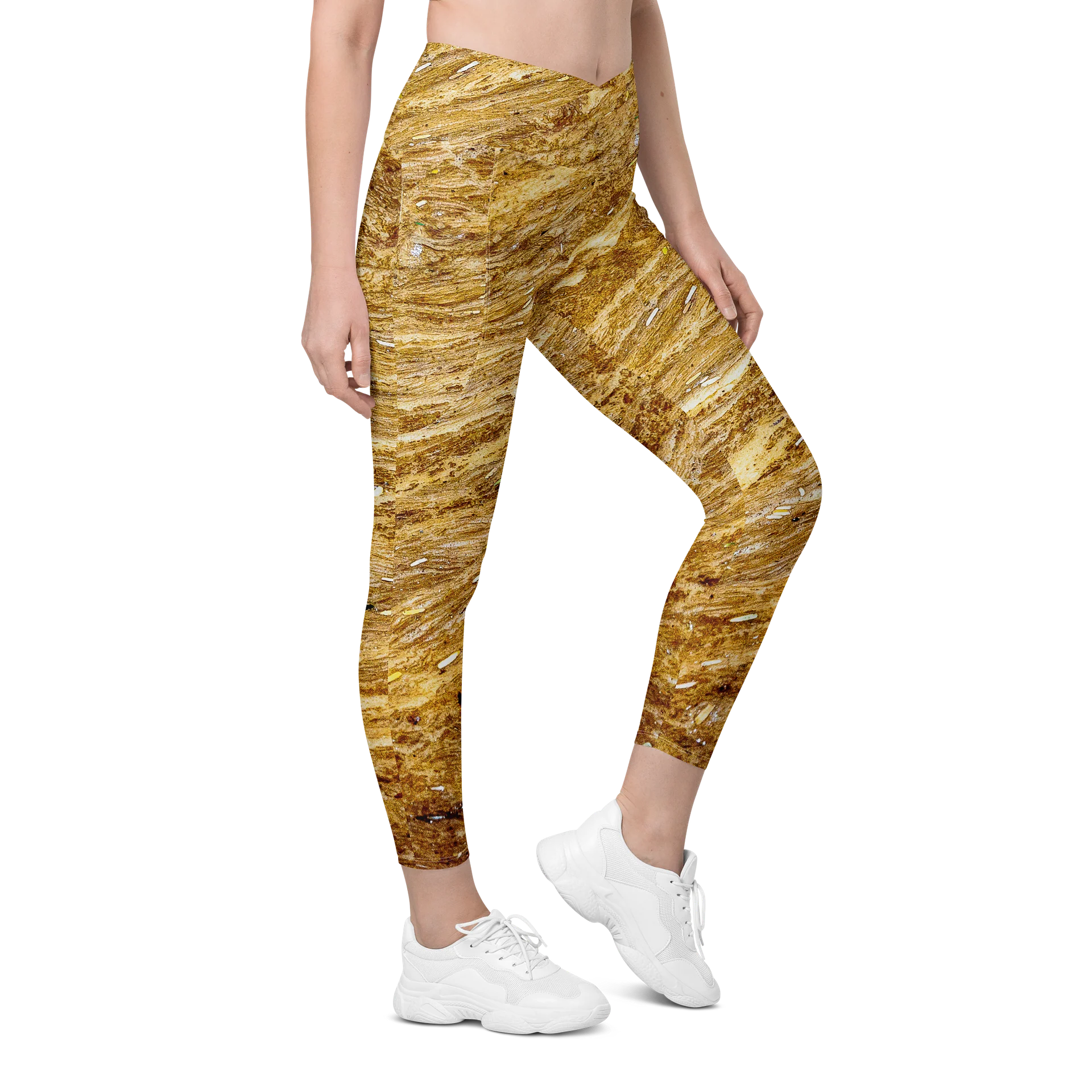 Golden Strata Women's Crossover High-Waisted Leggings with Dual Pockets product image (5)