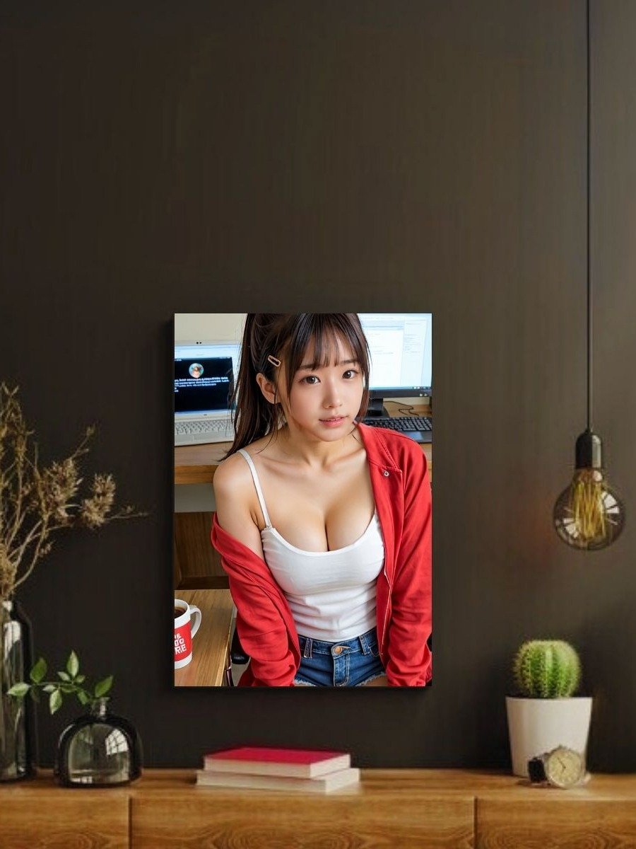 Kawaii Red Cardigan Girl 8x10 Metal Wall Art – Gaming Setup Metal Poster product image (2)