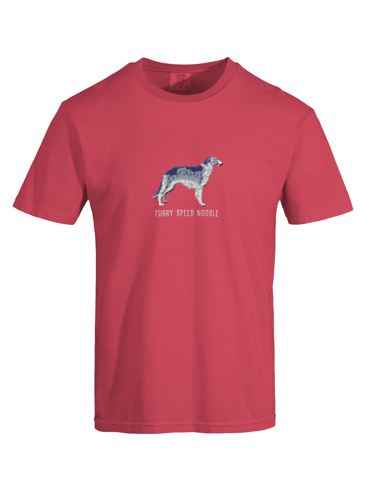 Furry Speed Noodle T-Shirt(Embroidered) of a Borzoi(Blue & White) product image (7)