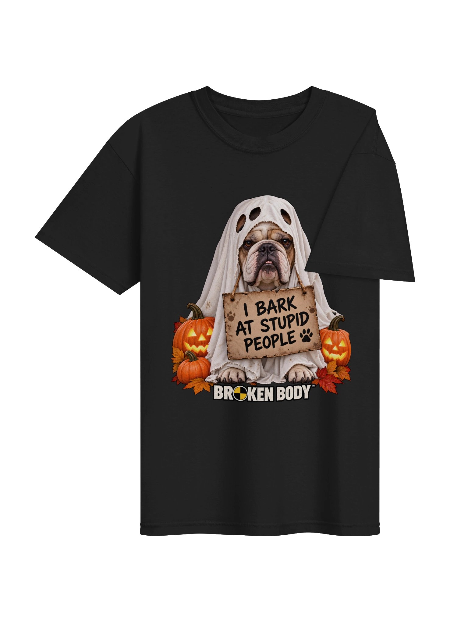 Funny Halloween Dog Lover Shirt — I Bark at Stupid People Bulldog Ghost Tee | Holly-Ween™ product image (5)