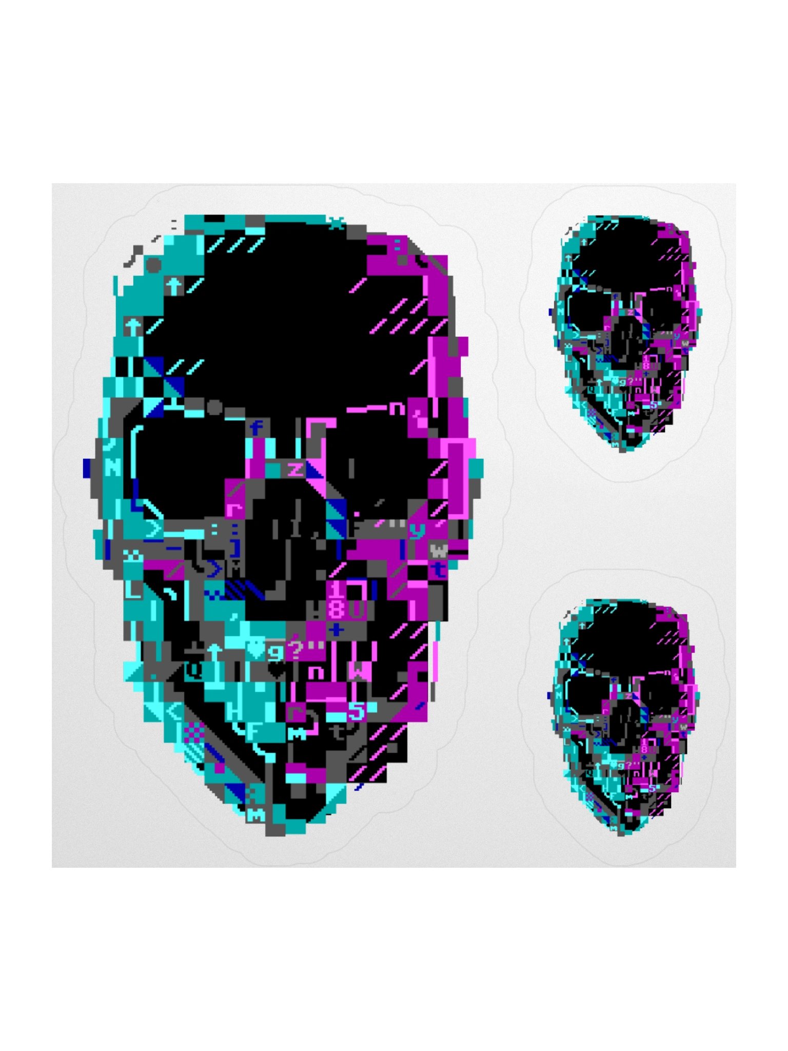 Cyberpunk ASCII Glitch Skull Stickers product image (3)