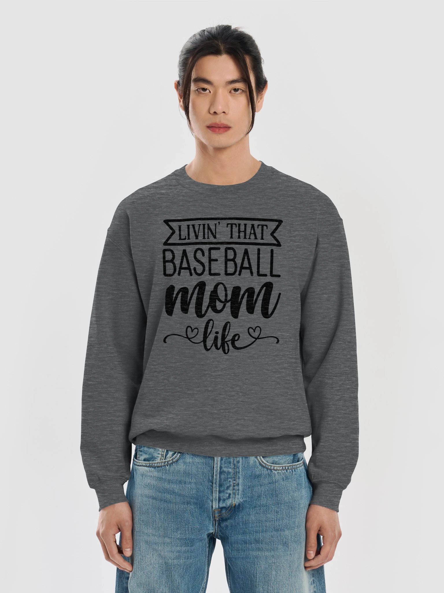 Livin’ That Baseball Mom Life Crewneck Sweatshirt | Baseball Mama Pullover product image (5)