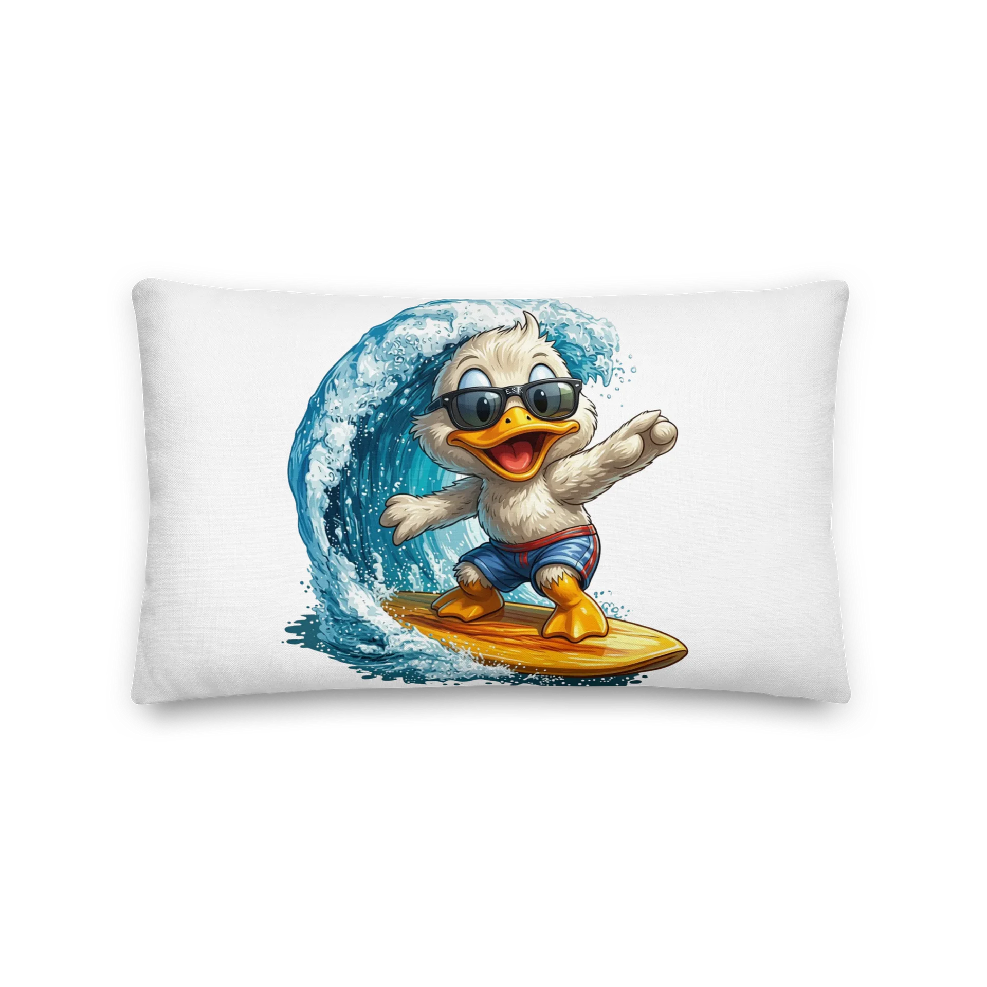 „Surf-Ducky Deluxe“ – Das coole Ente-auf-Welle Dekokissen product image (2)