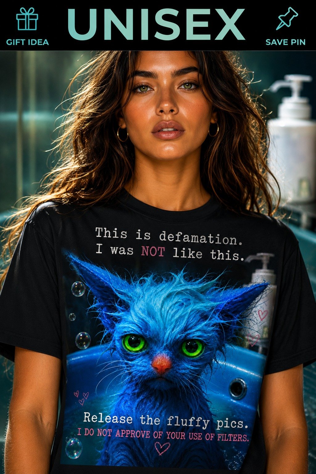 Funny Blue Cat T-Shirt | “This Is Defamation” Unisex Graphic Tee | Cute Grumpy Cat Gift product image (1)
