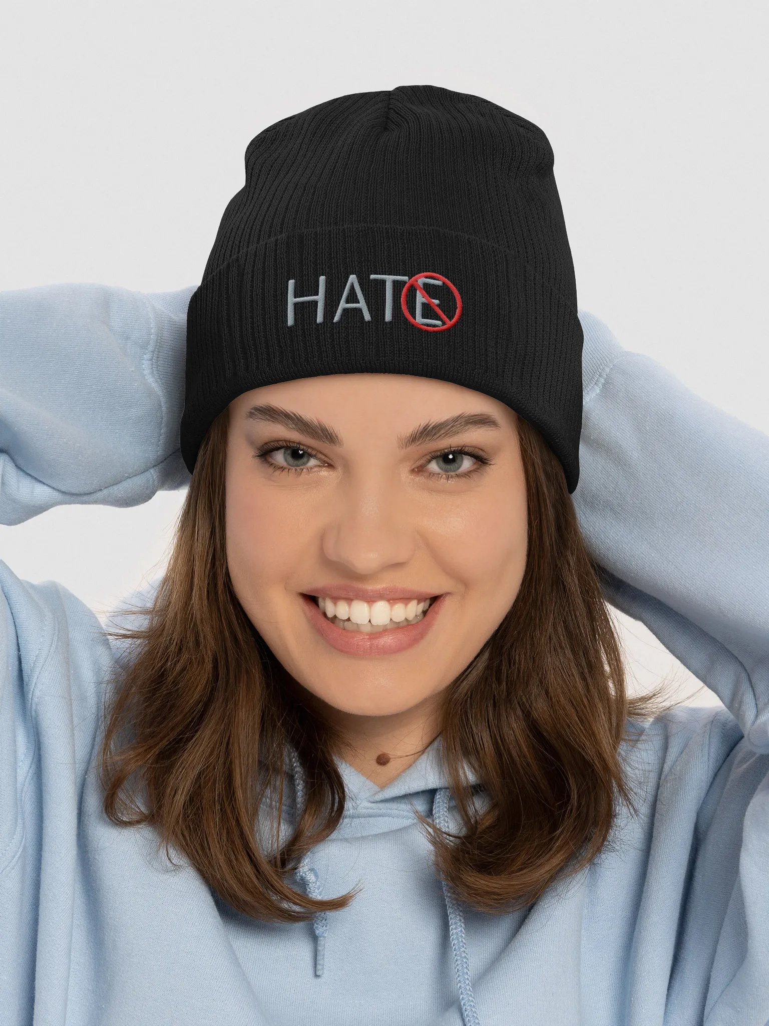 No Hate Organic Beanie - Gray Lettering product image (3)