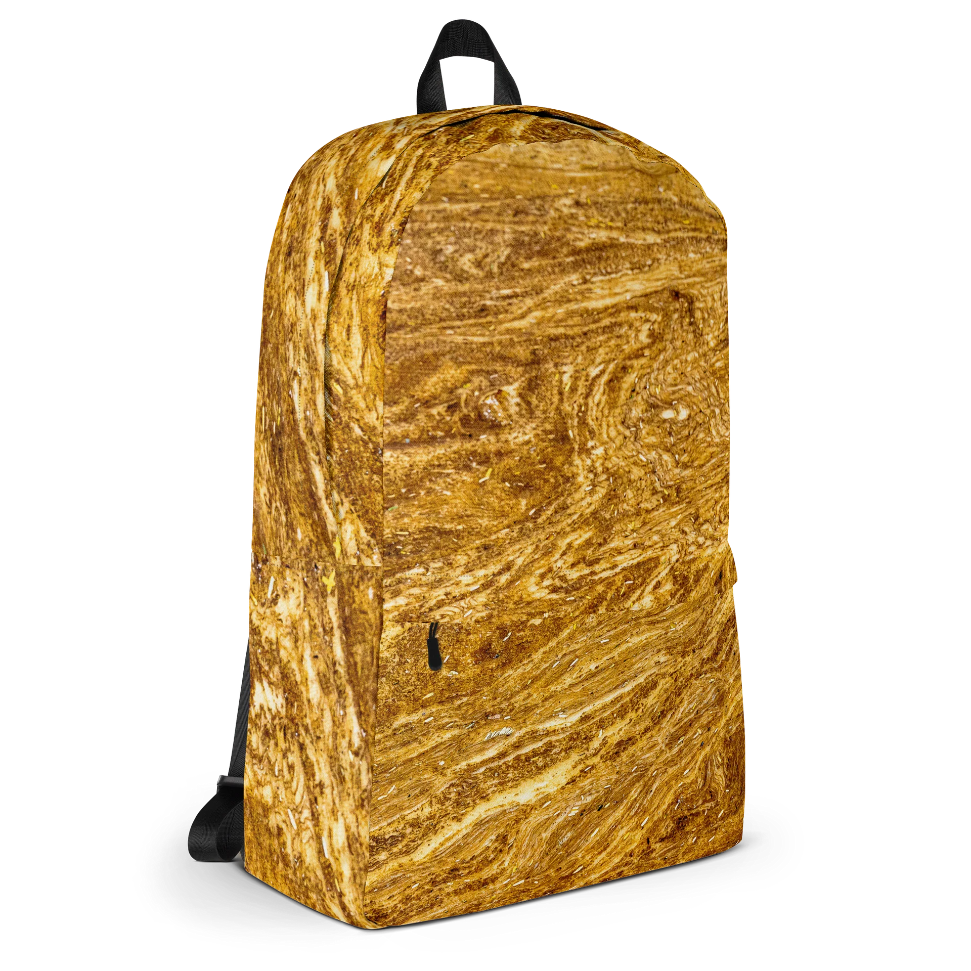 Golden Strata: Earthy Swirl Marble Pattern Backpack | Full Print Golden Ochre Travel Bag | Tiger Eye Boho Commuter Daypack product image (3)