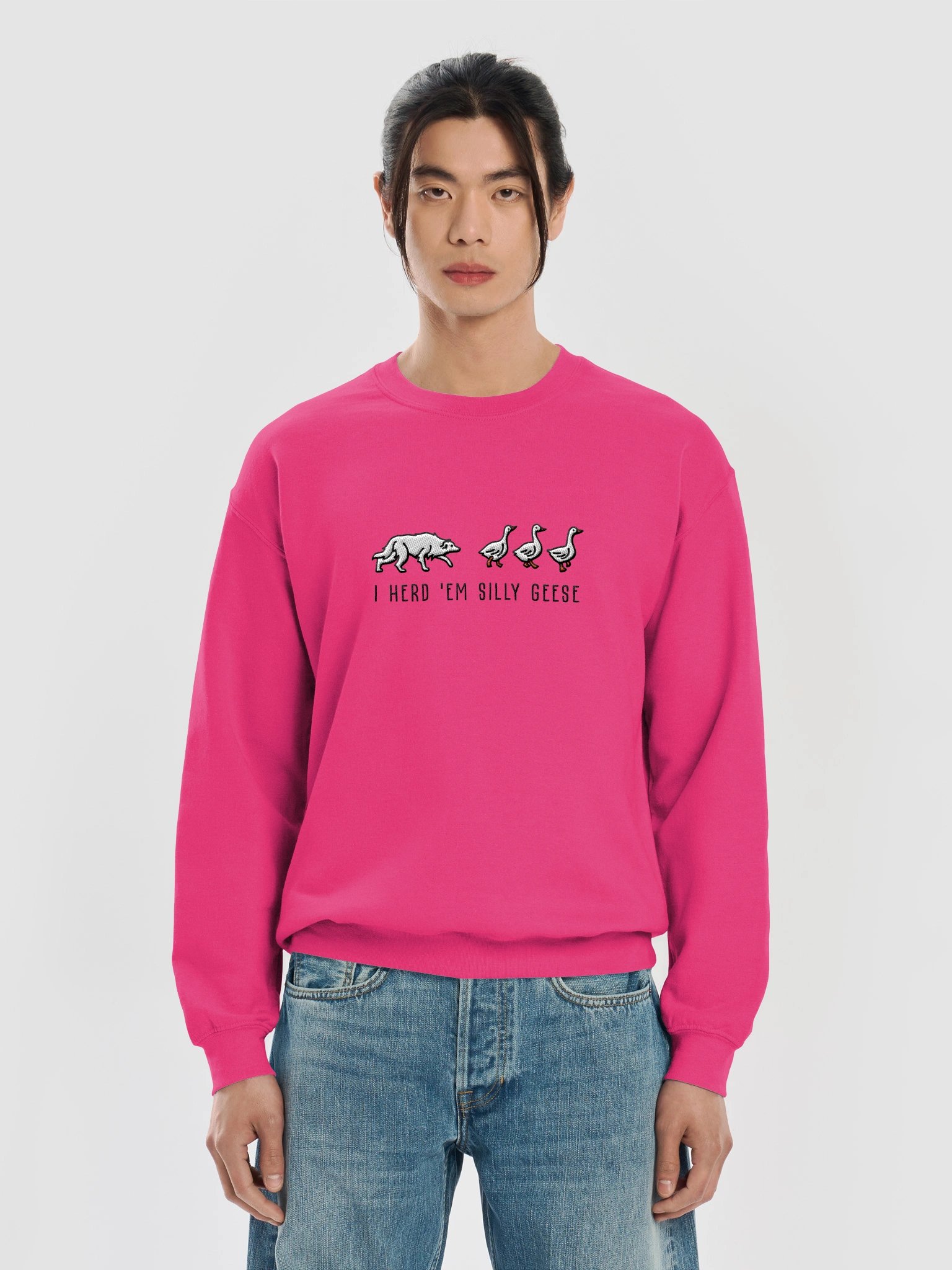 I Herd 'Em Silly Geese Sweatshirt(Embroidered) of a Border Collie(White) product image (29)