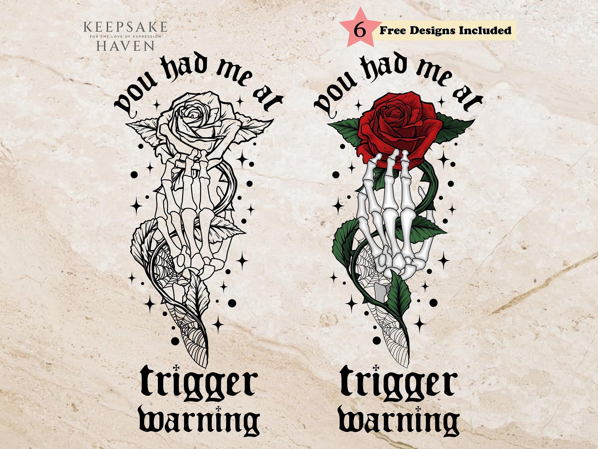 Cat and Mouse, Trigger Warning, Dark Romance Book Lover Line Art PNG, Skeleton Rose Sublimation Design Shirt, Sticker, Digital Download product image (1)