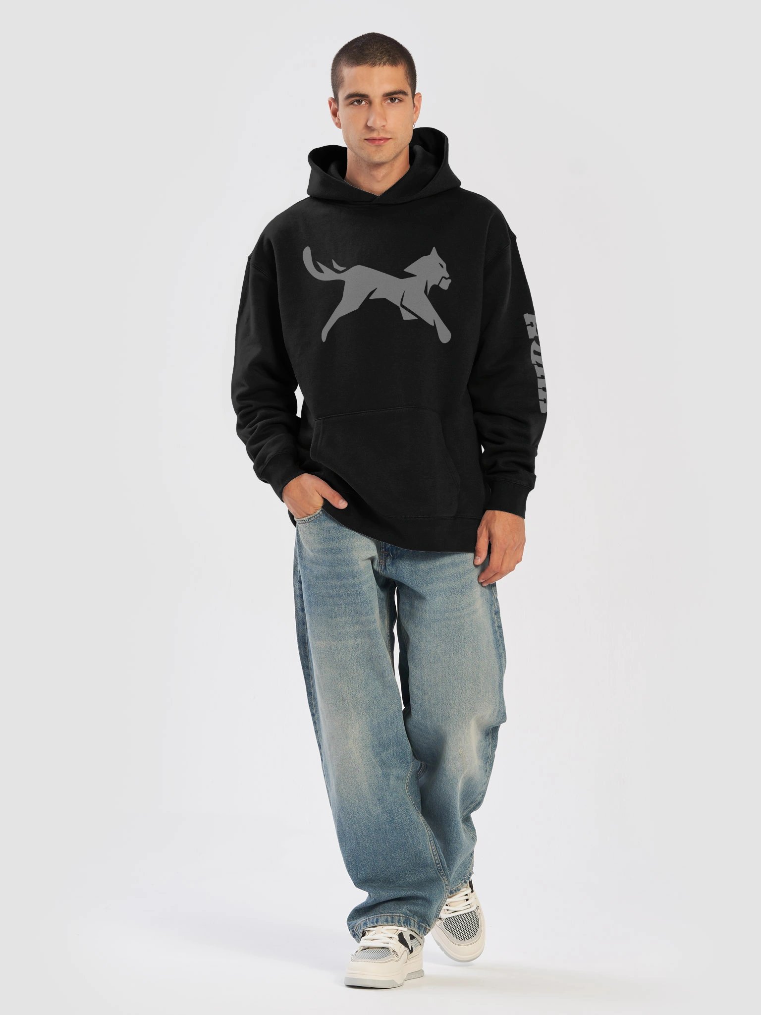 Leaping Cat Silhouette Relaxed Hoodie product image (1)
