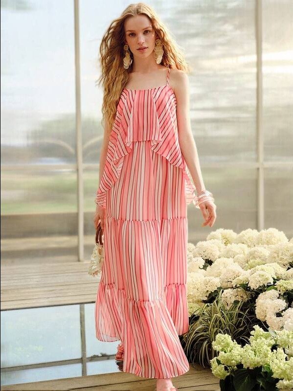 MOTF PREMIUM MINIMALIST PRINTED TIERED HEM SLIP LONG DRESS FOR WOMEN product image (2)