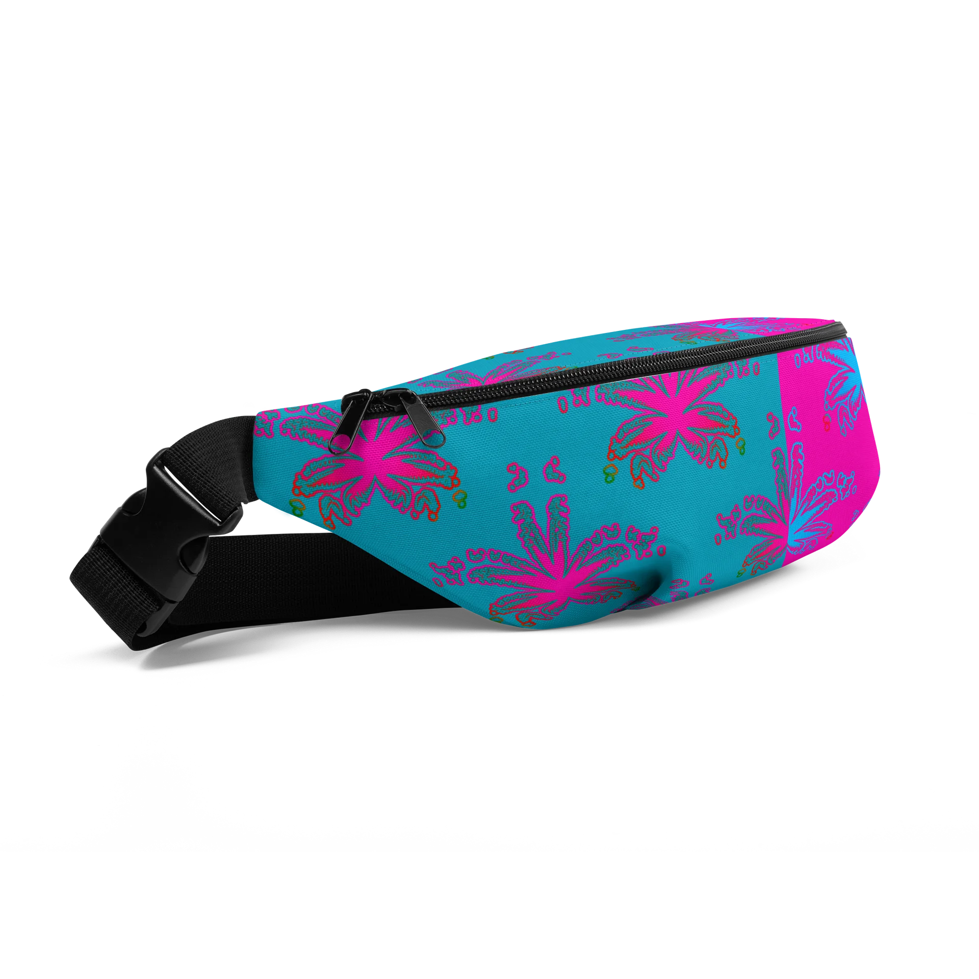 Pot Leaf Pattern 420 Fun Fanny Pack, Cotton Candy Color Cannabis Bag, Pink Blue Weed Art Accessory product image (3)
