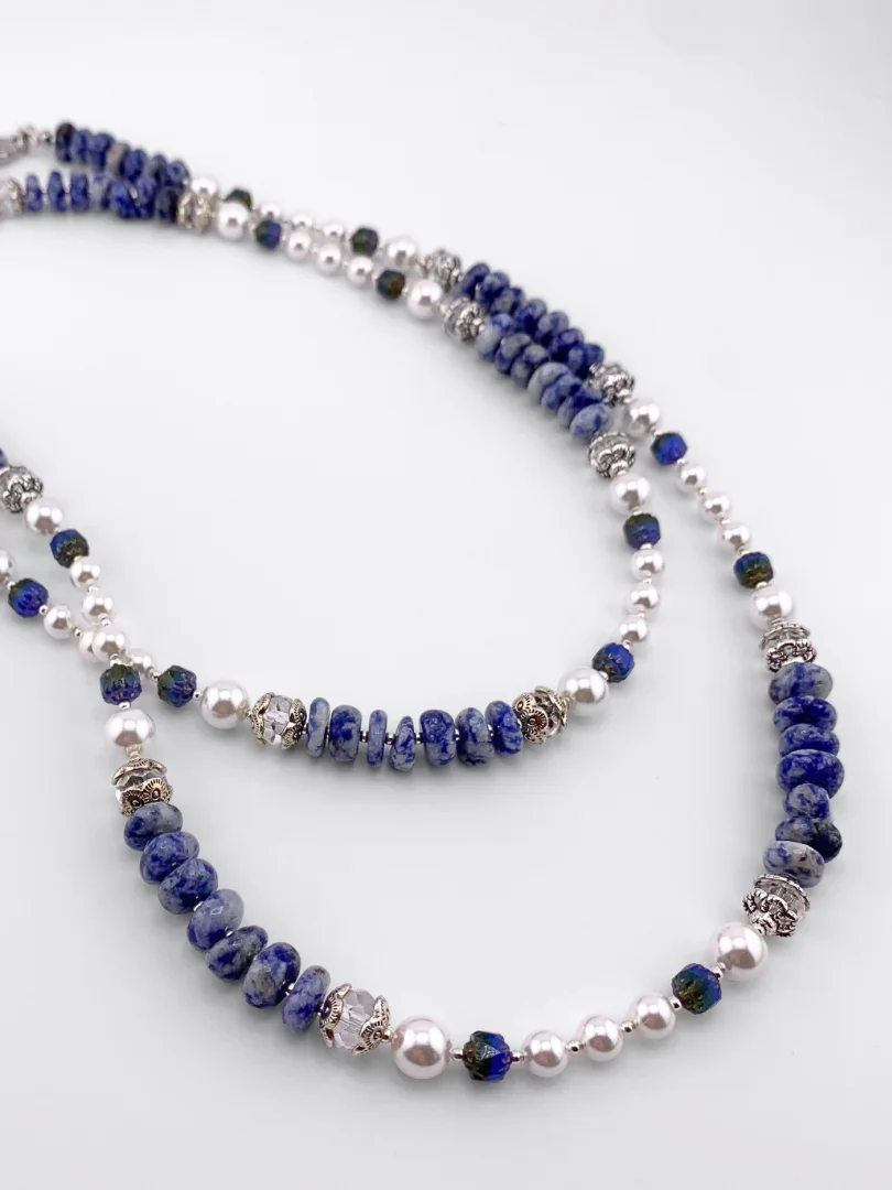 Blue Spotted Jasper and Pearl Beaded Necklace product image (3)