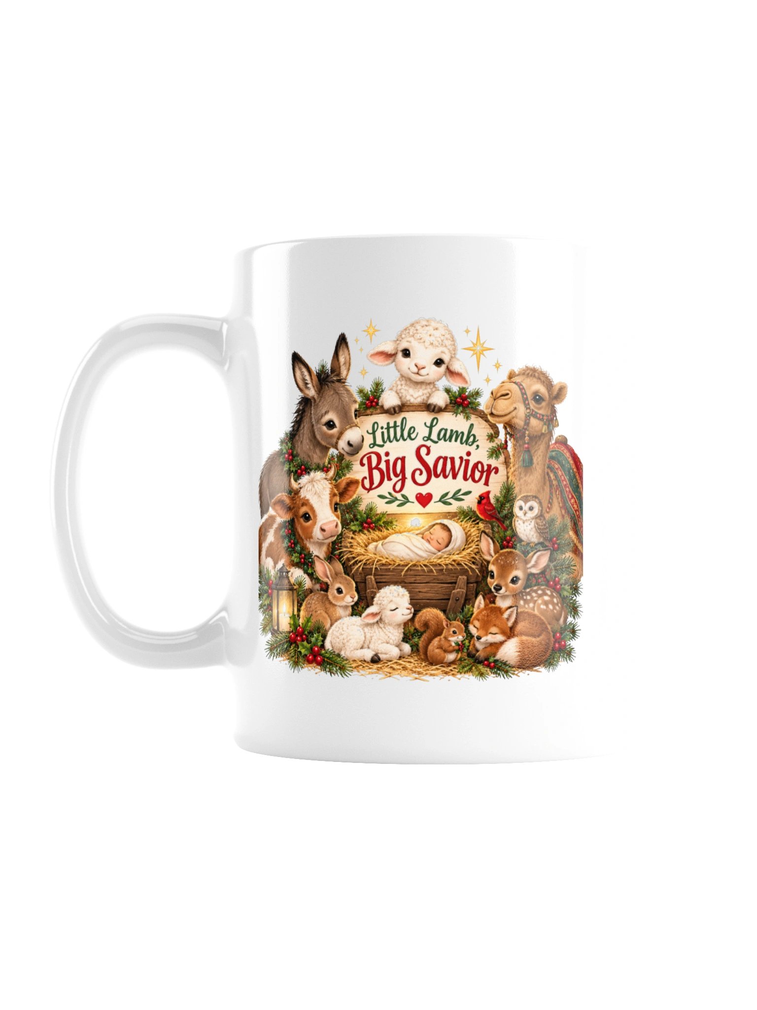 Little Lamb Big Savior Mug | Christian Christmas Nativity Mug | Cute Lamb & Animal Christmas Gift product image (3)
