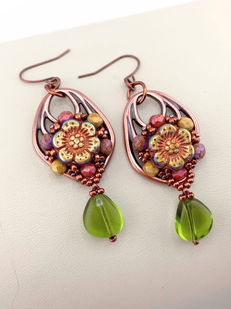 Floral Boho Beaded Copper and Glass Earrings product image (2)